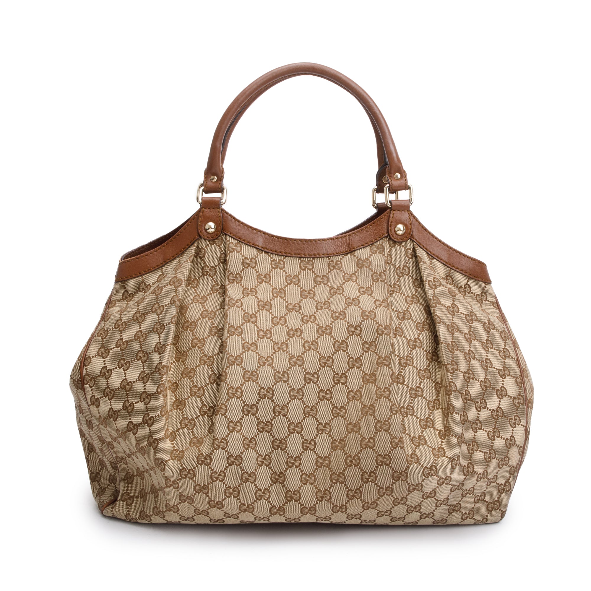 Gucci GG Canvas Brown Leather Trim Large Sukey Hobo