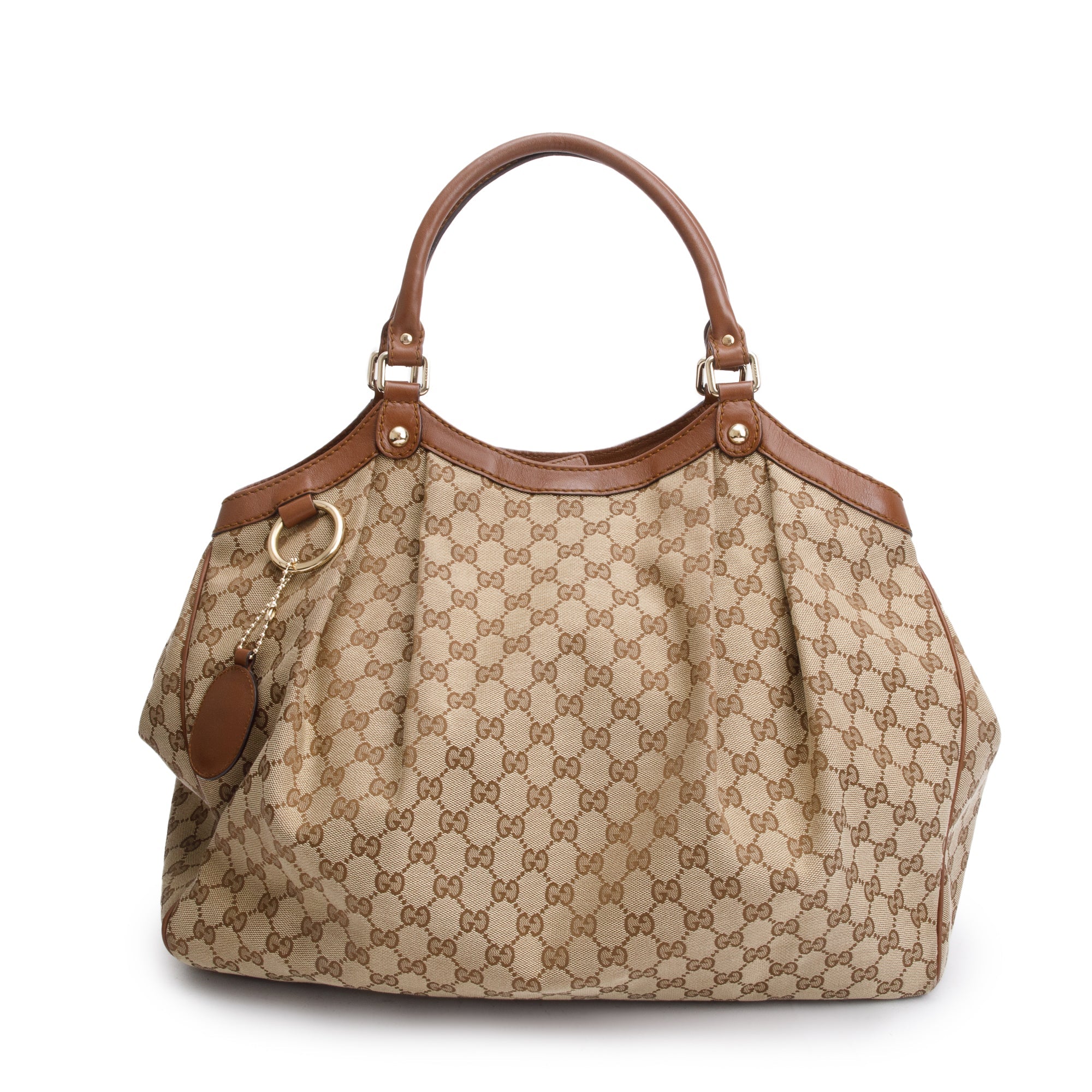 Gucci GG Canvas Brown Leather Trim Large Sukey Hobo