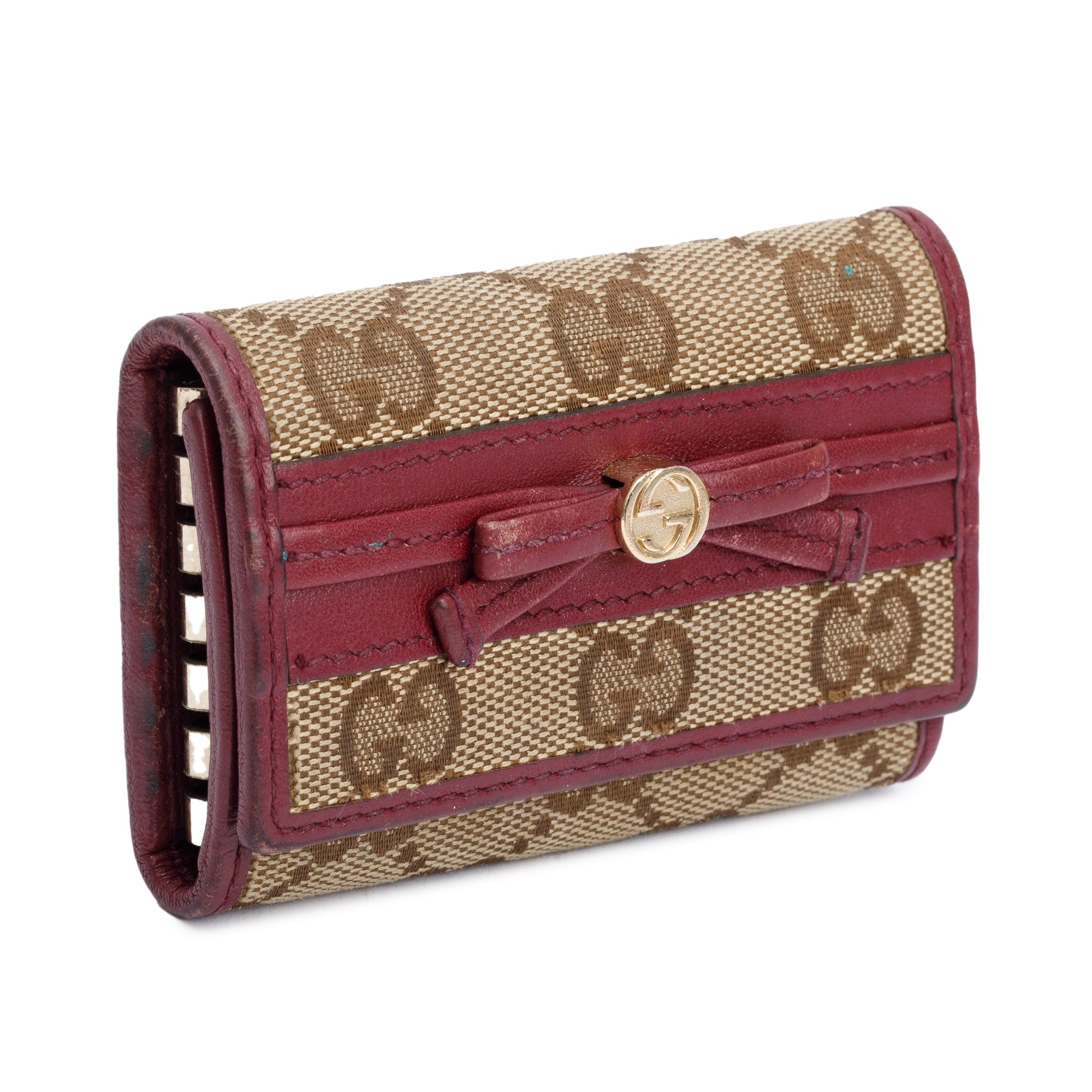 Gucci GG Canvas Burgundy Leather Princy Interlocking G Key Holder