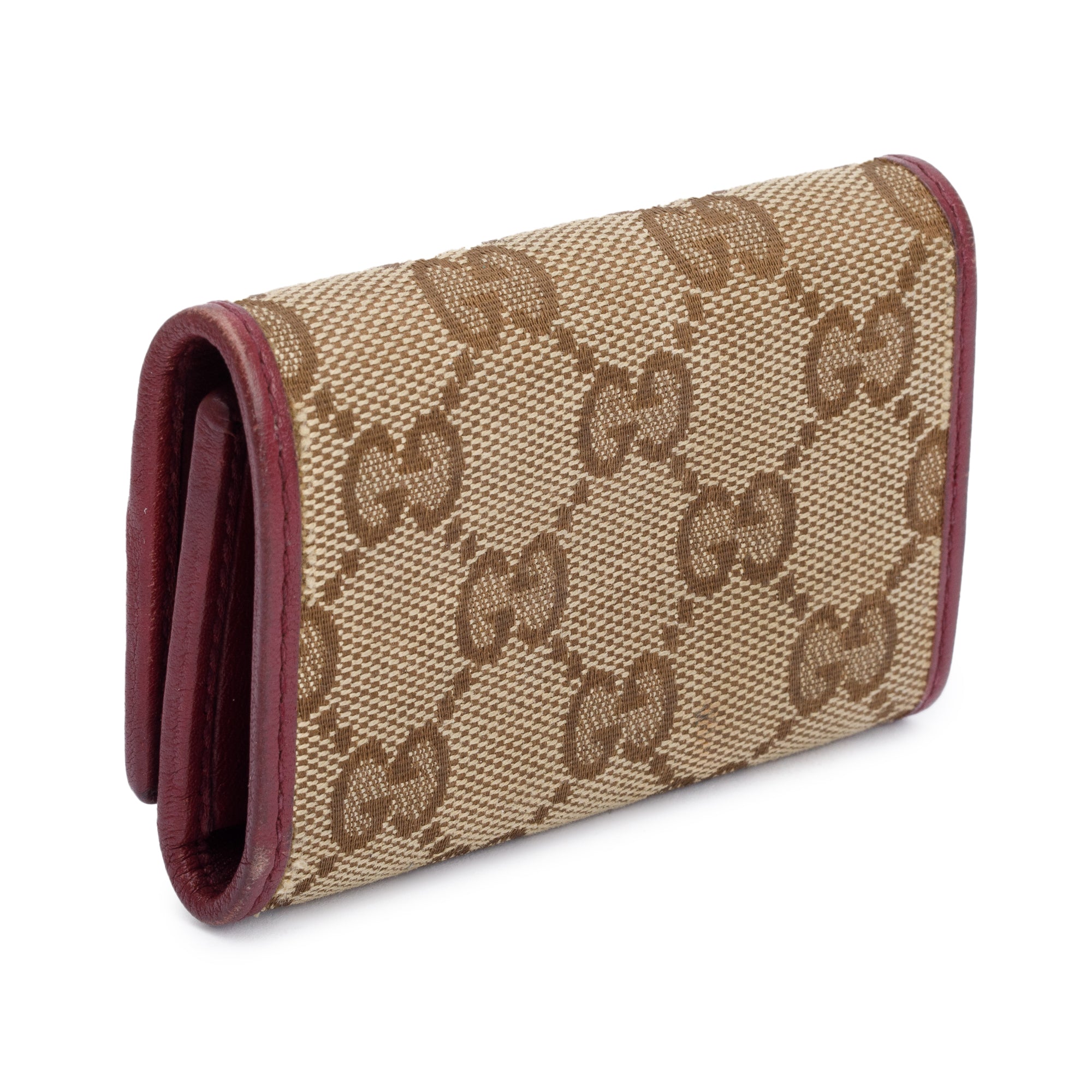 Gucci GG Canvas Burgundy Leather Princy Interlocking G Key Holder