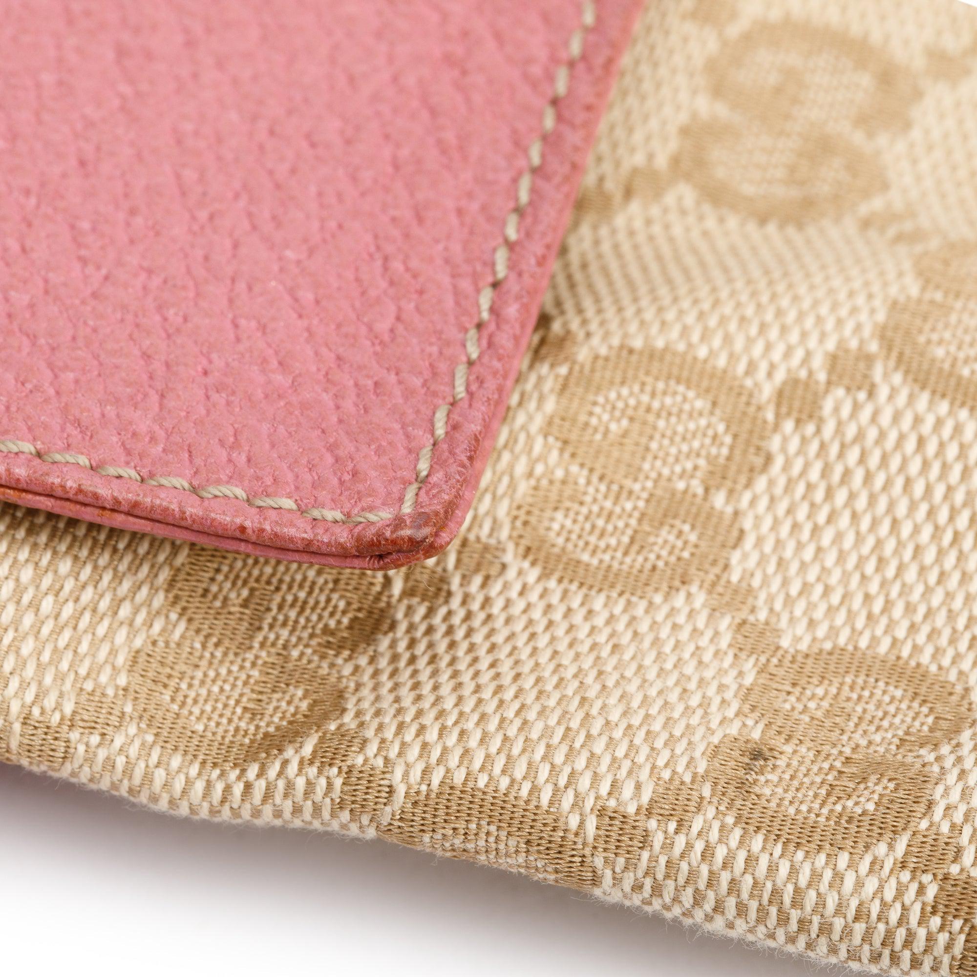 Gucci GG Canvas Pink Leather Trim Double Pocket Belt Bag