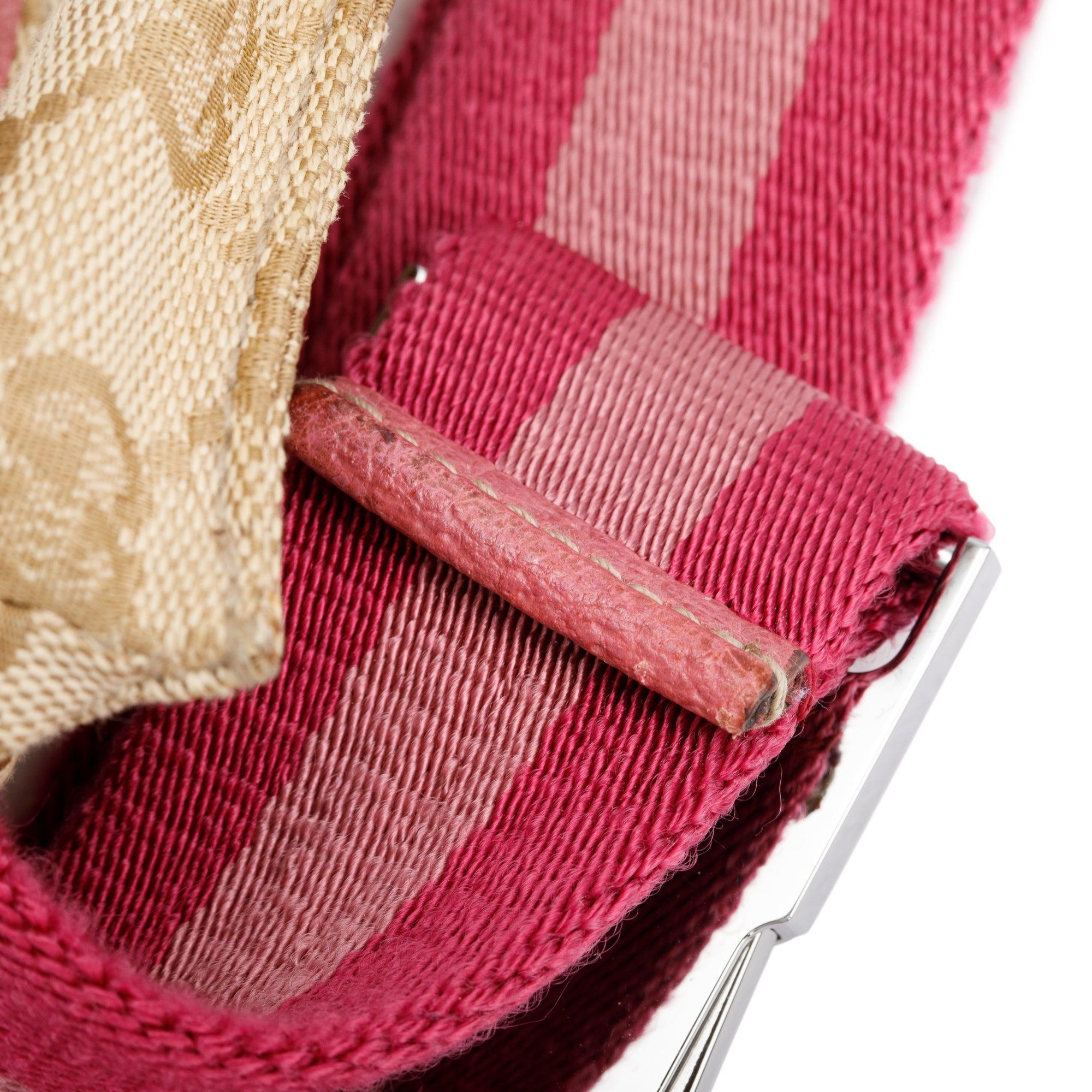 Gucci GG Canvas Pink Leather Trim Double Pocket Belt Bag