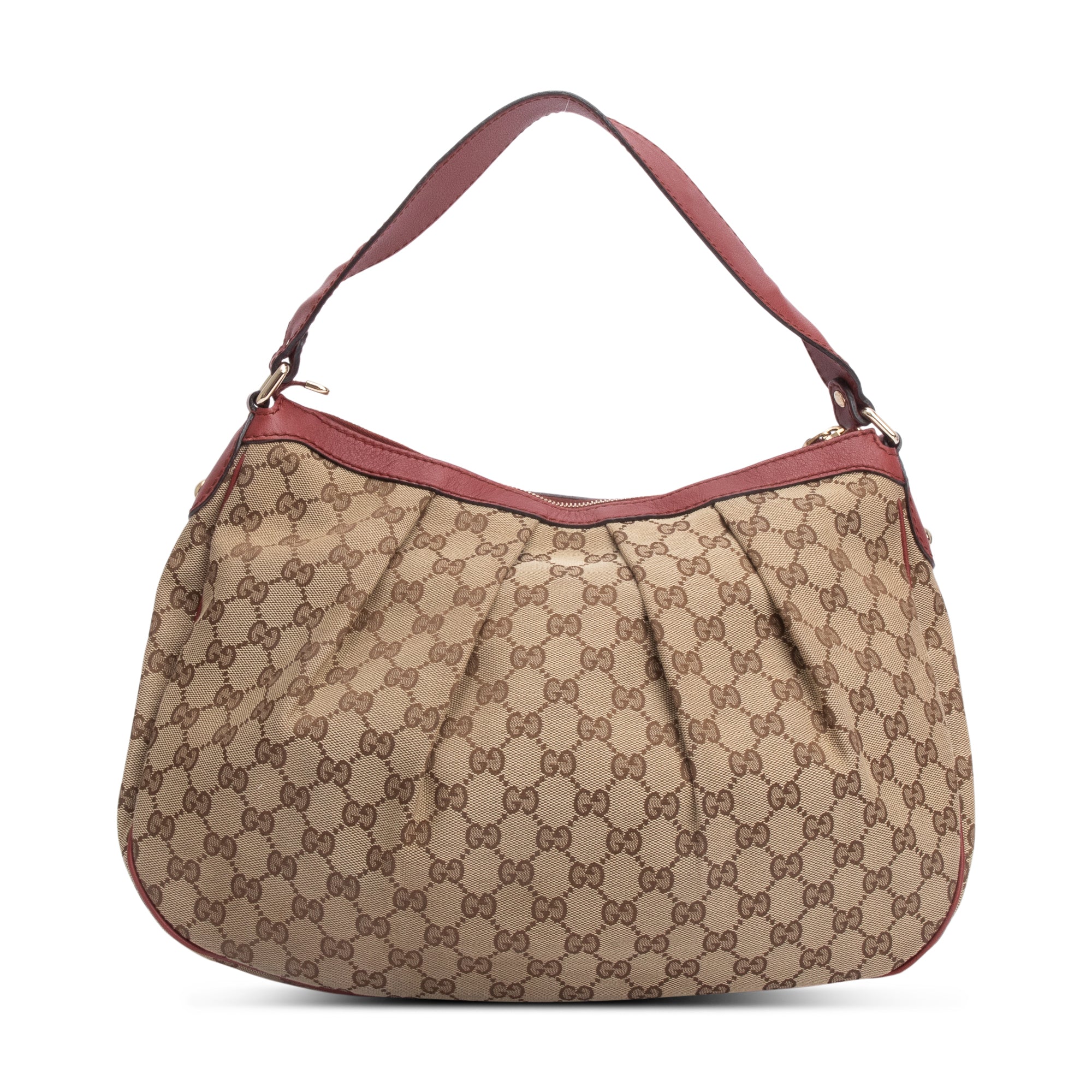 Gucci GG Canvas Red Leather Trim Large Sukey Hobo