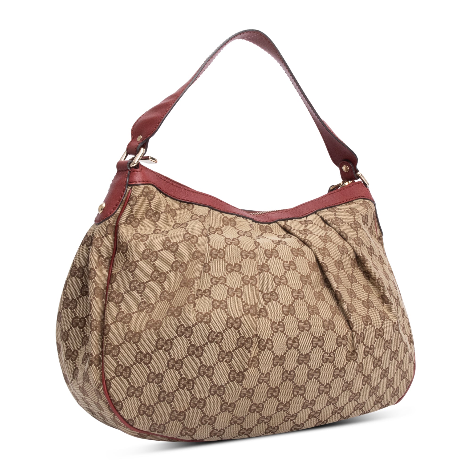Gucci GG Canvas Red Leather Trim Large Sukey Hobo