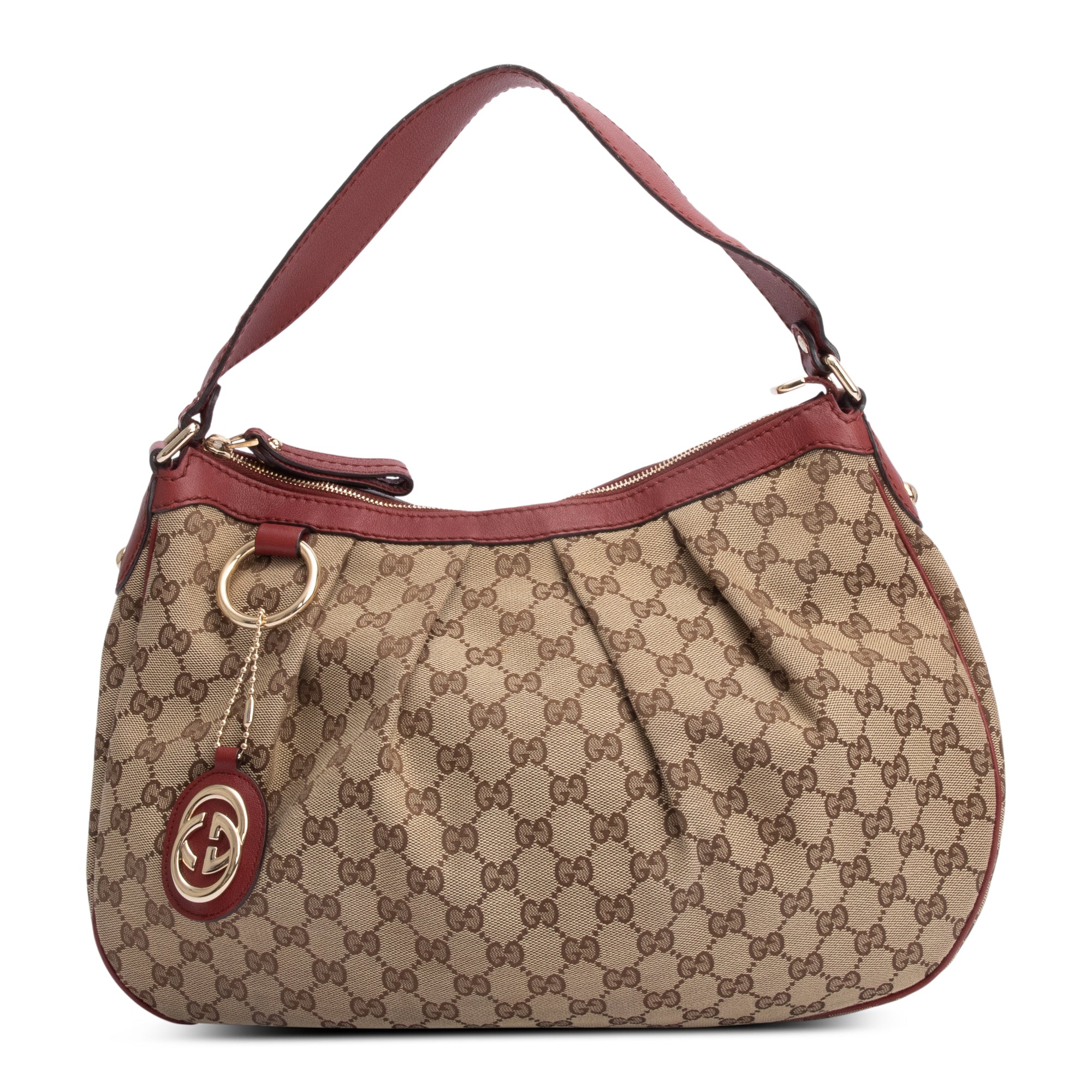 Gucci GG Canvas Red Leather Trim Large Sukey Hobo