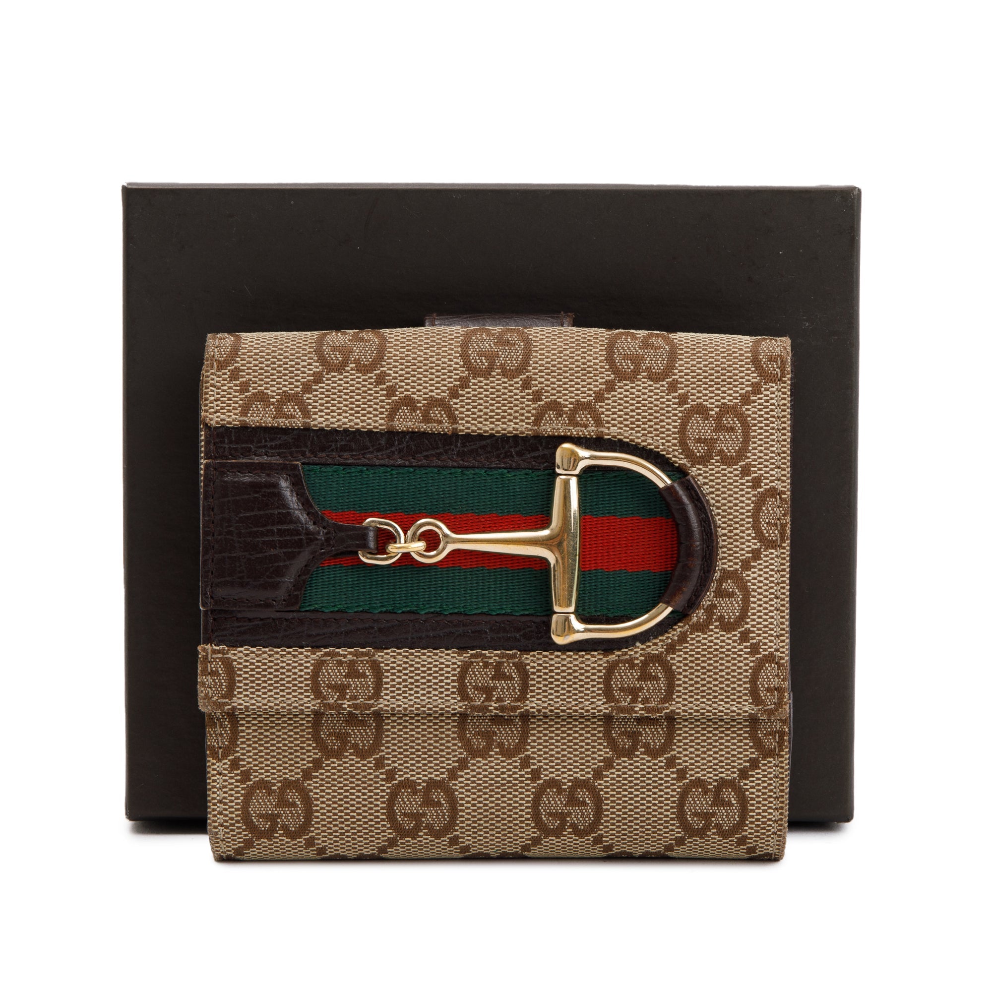 Gucci GG Canvas Vintage Web Horsebit Compact Wallet w/ Box and Authenticity Card