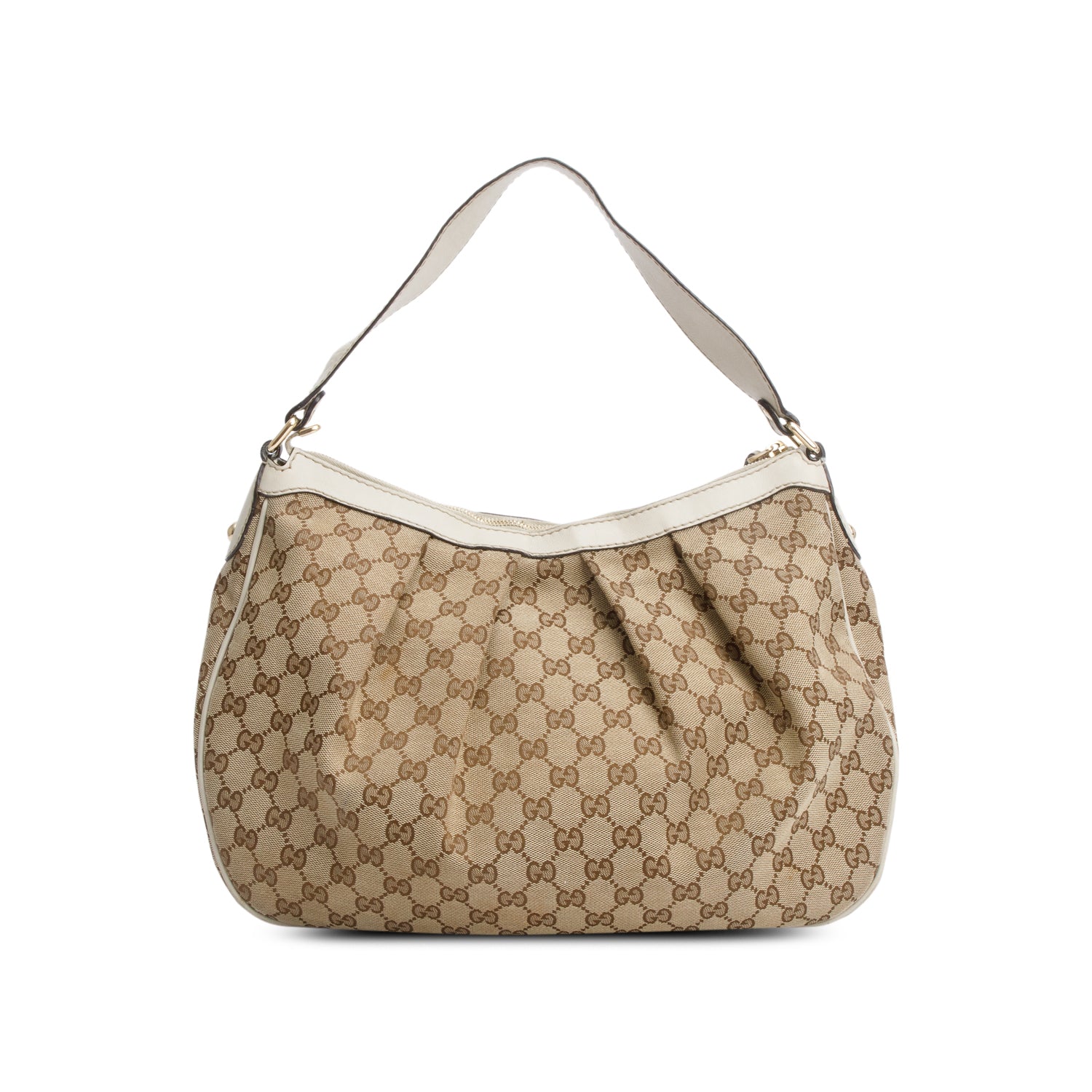 Gucci GG Canvas White Leather Trim Medium Sukey Hobo