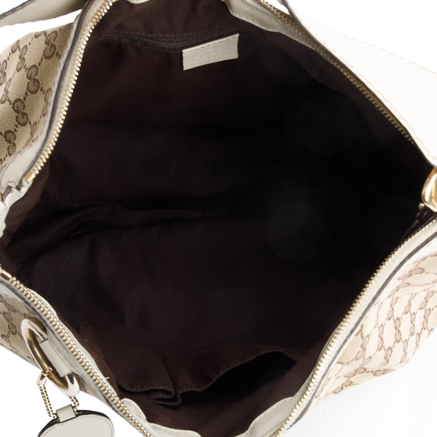 Gucci GG Canvas White Leather Trim Medium Sukey Hobo