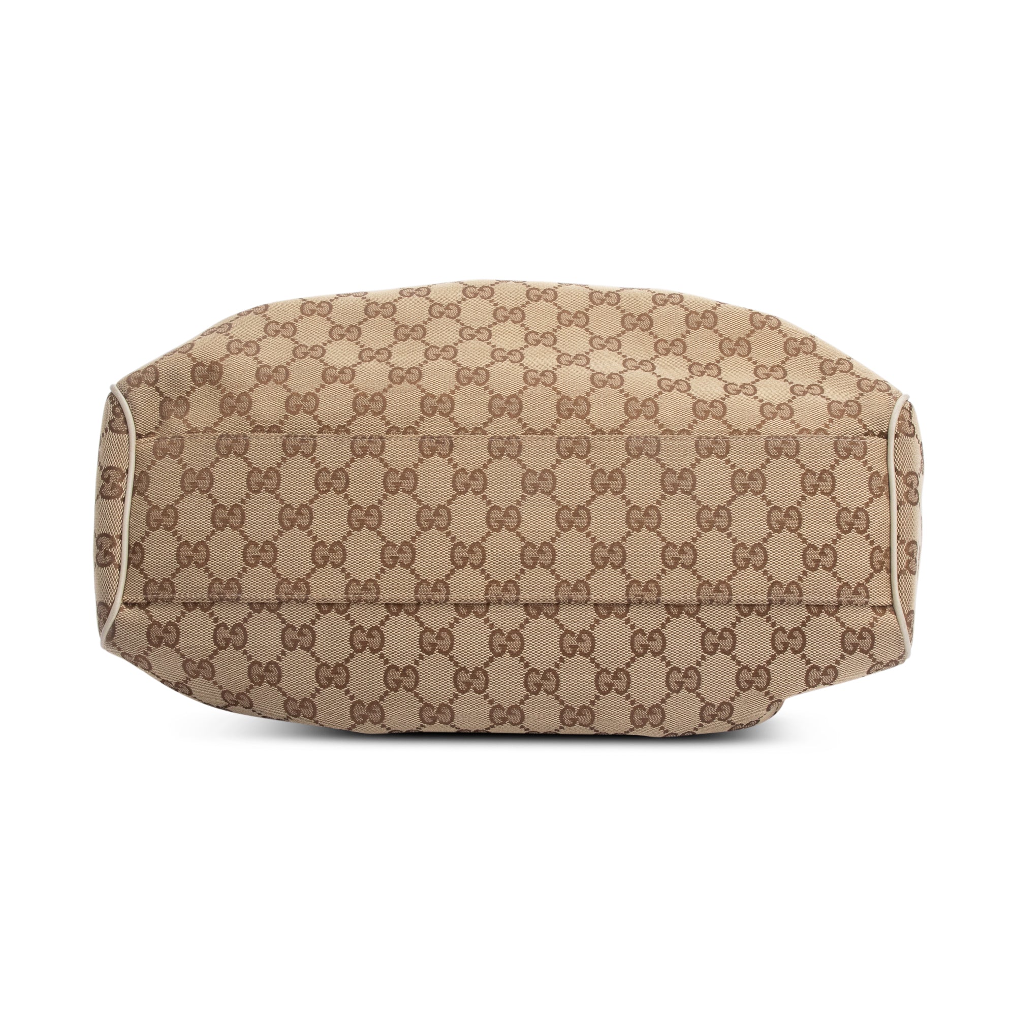 Gucci GG Canvas White Leather Trim Medium Sukey Tote