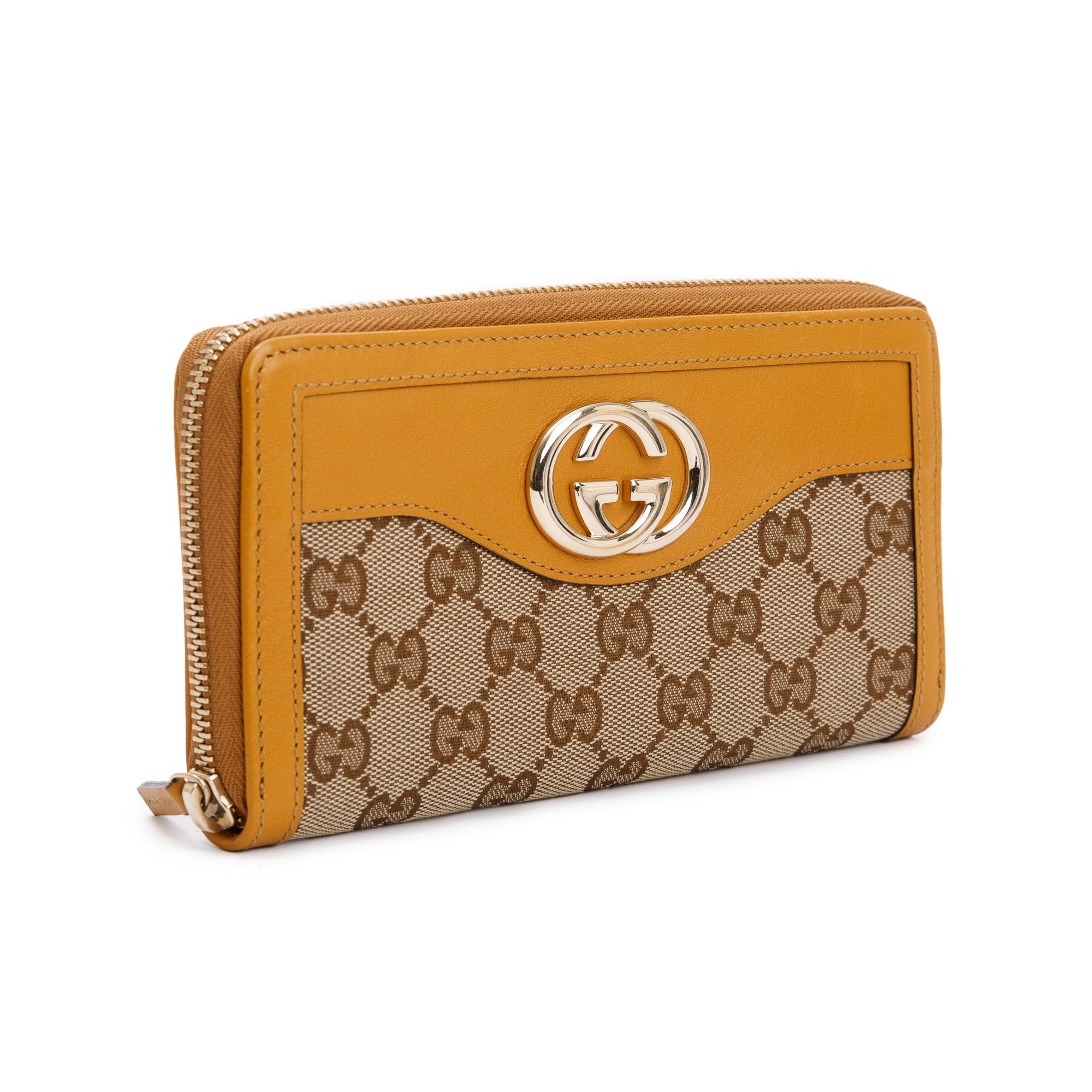 Gucci GG Canvas & Yellow Leather Sukey Zip Around Wallet