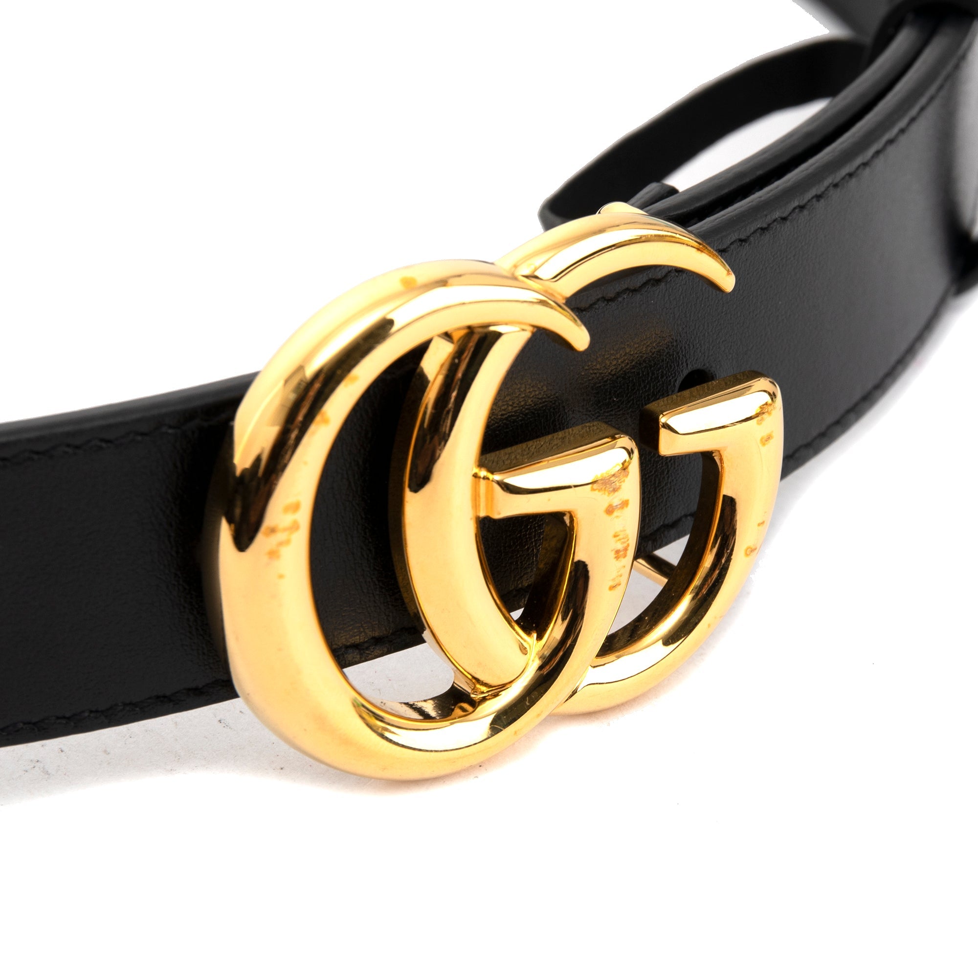 Gucci GG Marmont Black Leather Belt with Shiny Double G Buckle