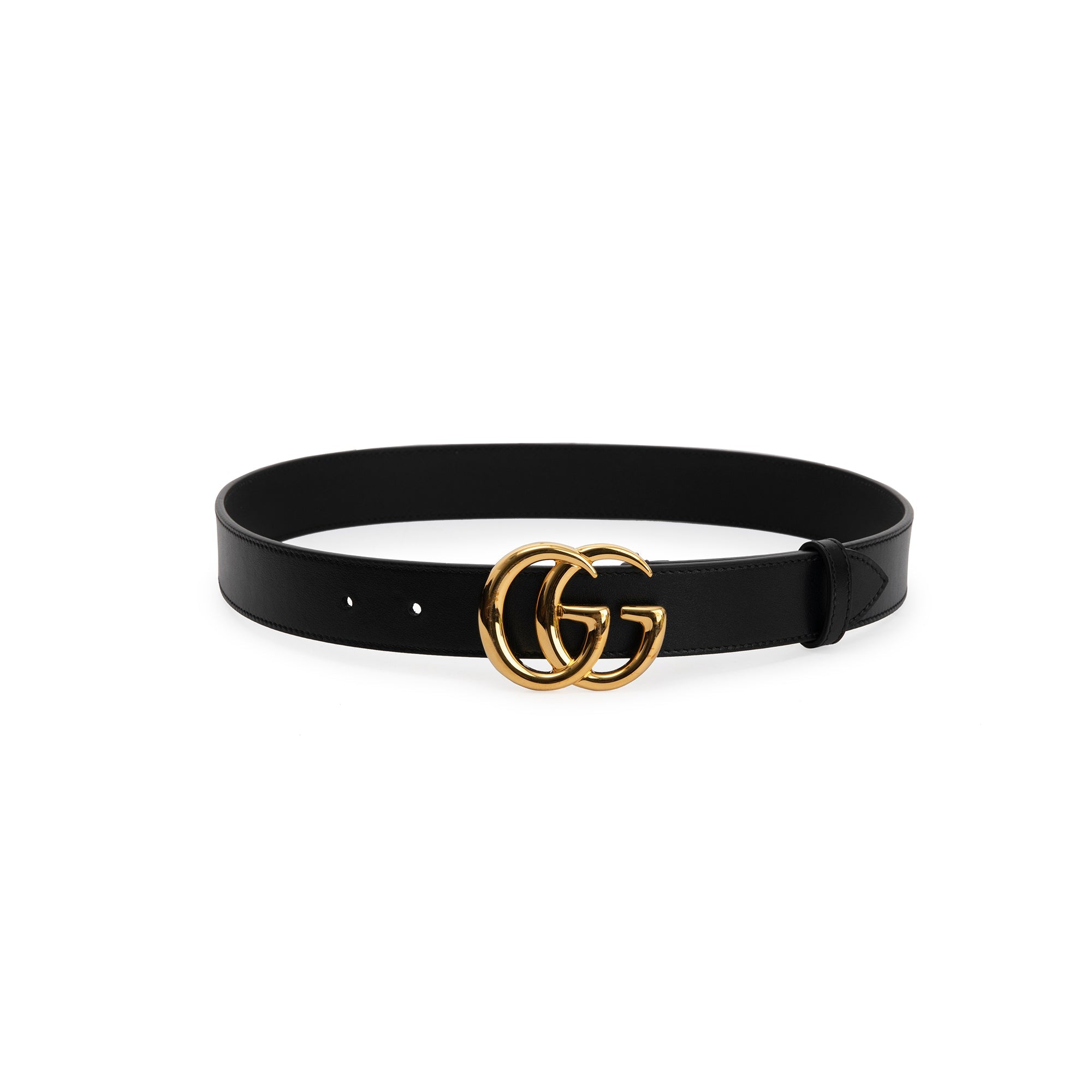 Gucci GG Marmont Black Leather Belt with Shiny Double G Buckle