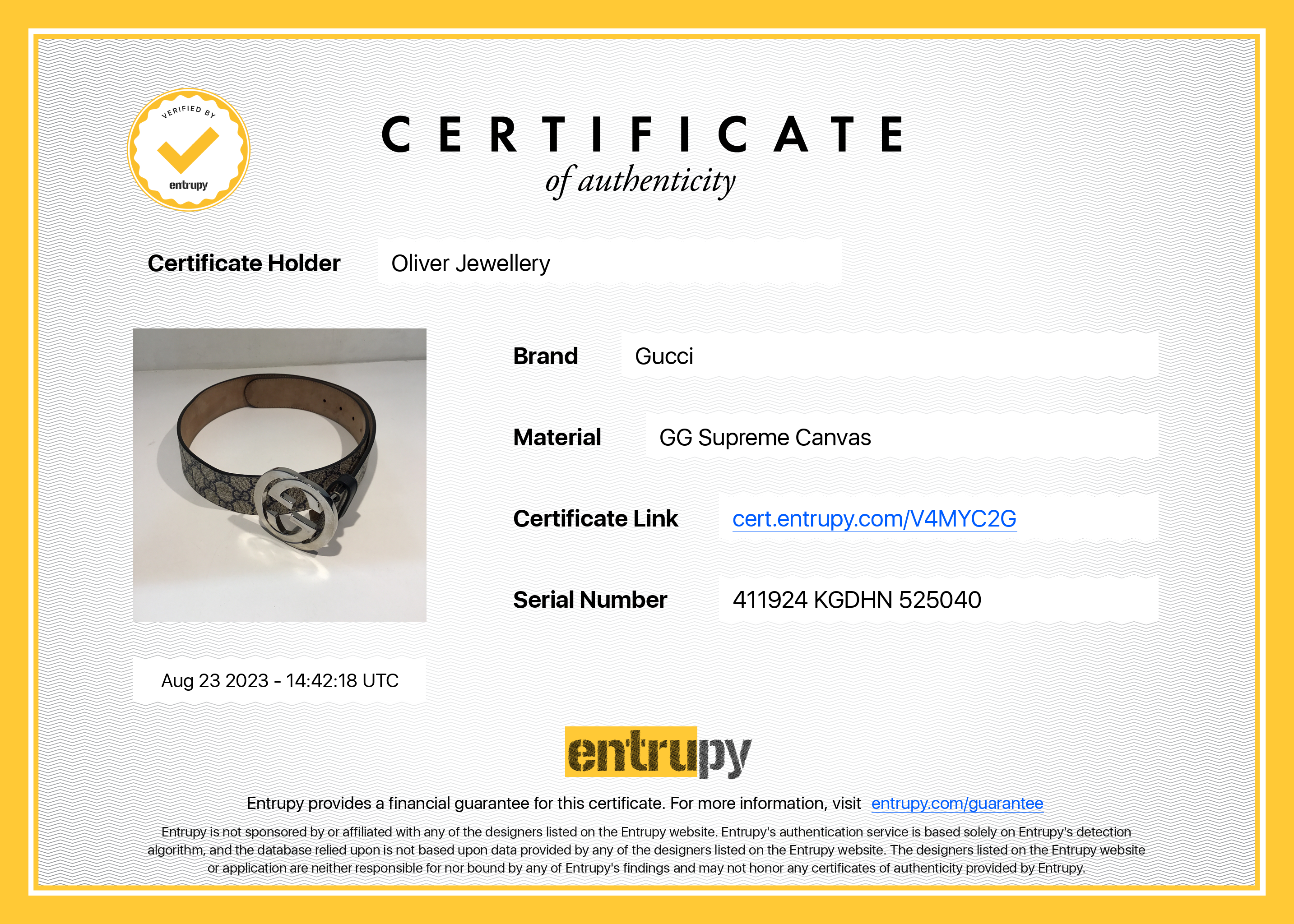 Gucci GG Supreme Belt with G Buckle