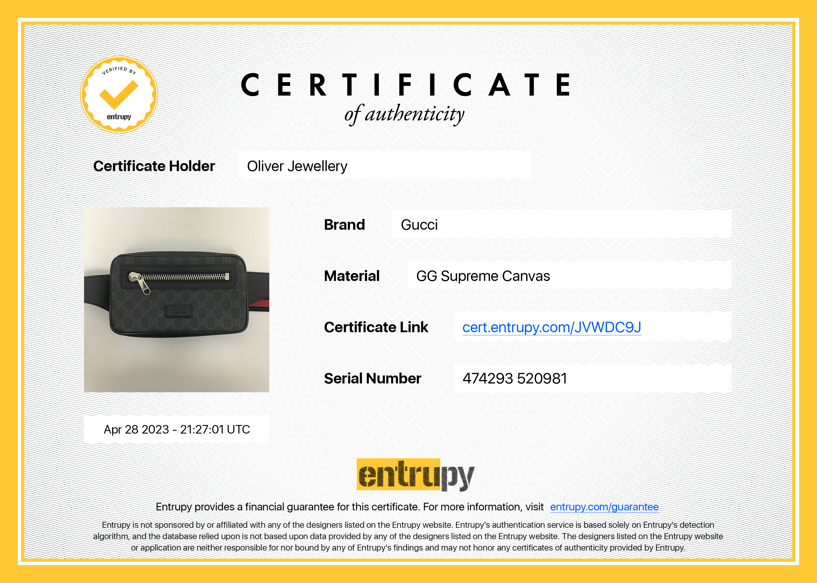 Gucci GG Supreme Black Belt Bag