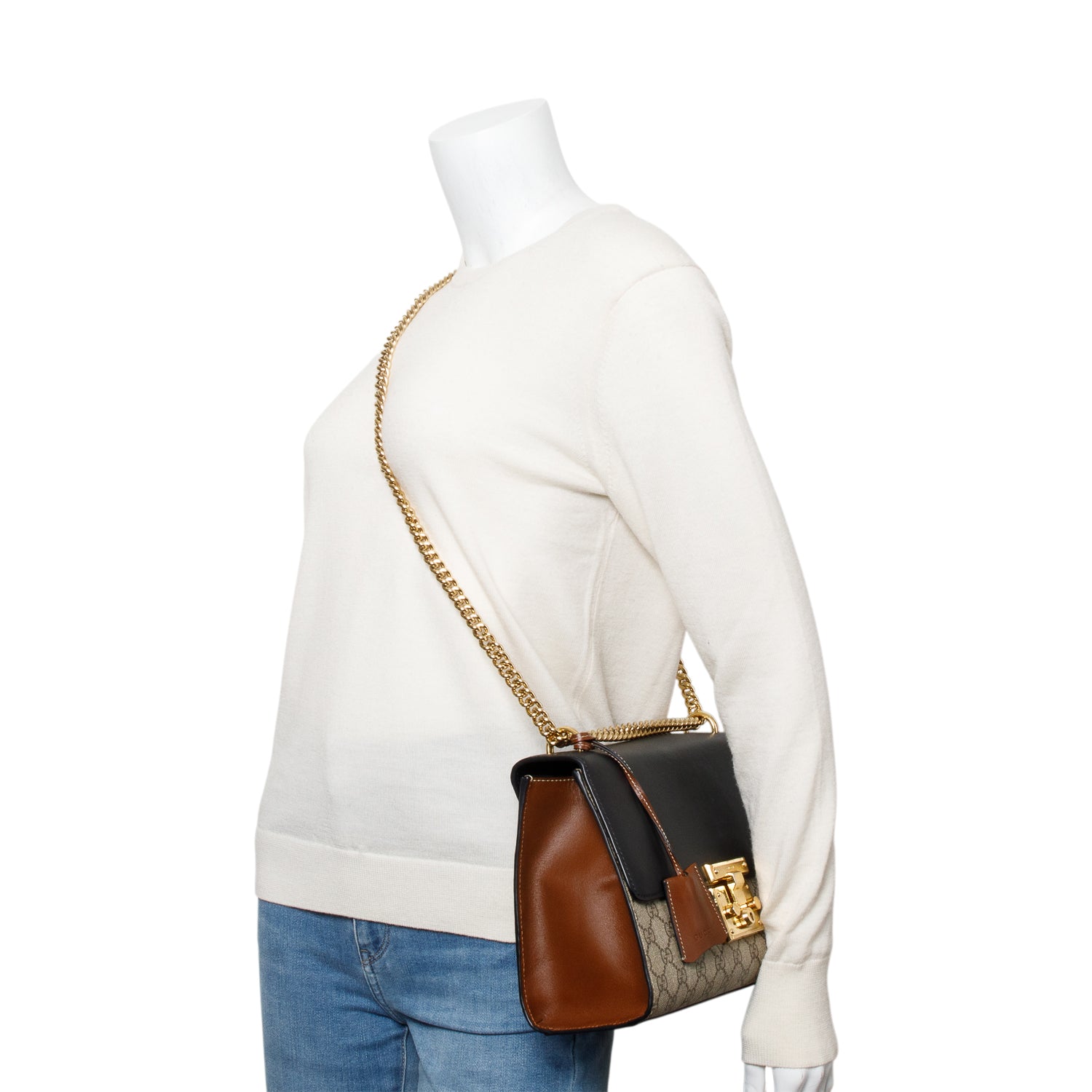 Gucci GG Supreme Black Leather Medium Padlock Bag