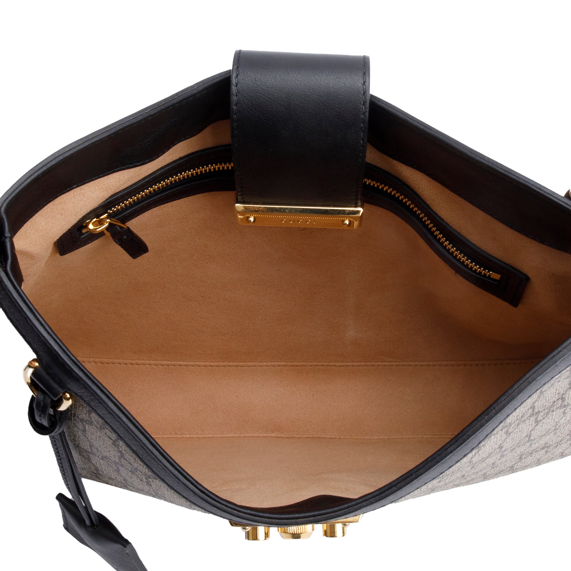 Gucci GG Supreme Black Leather Padlock GG Medium Shoulder Bag