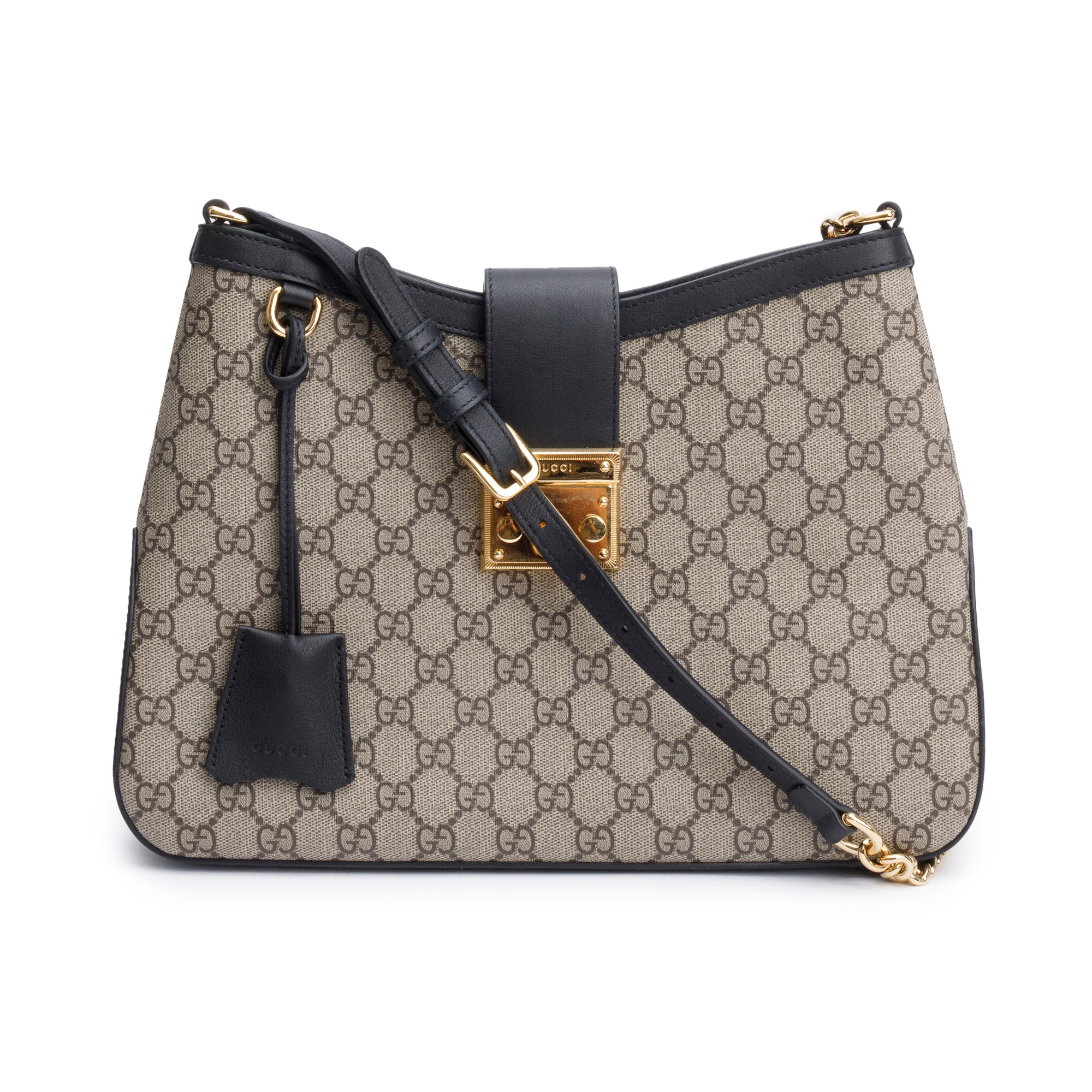 Gucci GG Supreme Black Leather Padlock GG Medium Shoulder Bag