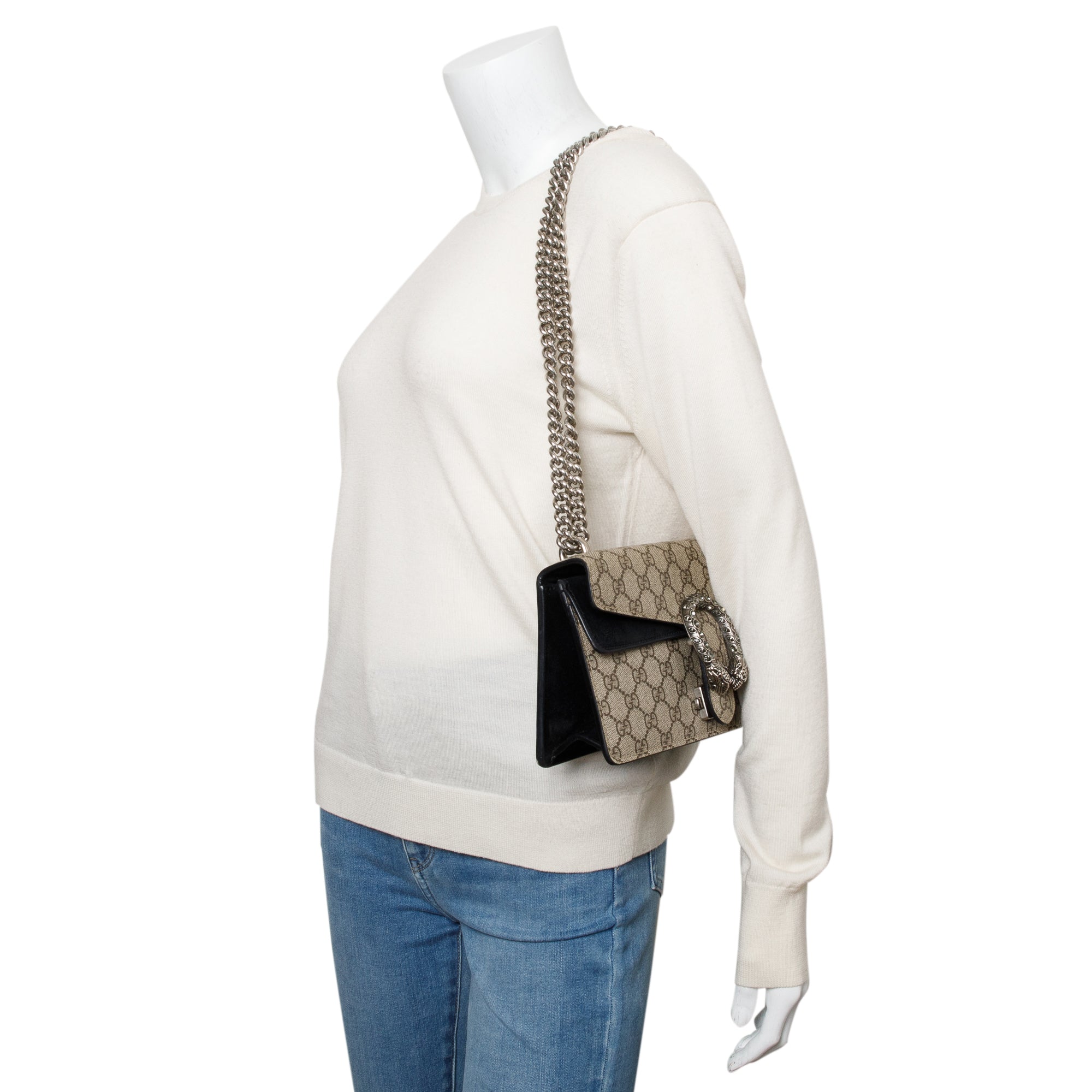 Gucci GG Supreme Black Suede Small Dionysus Shoulder Bag