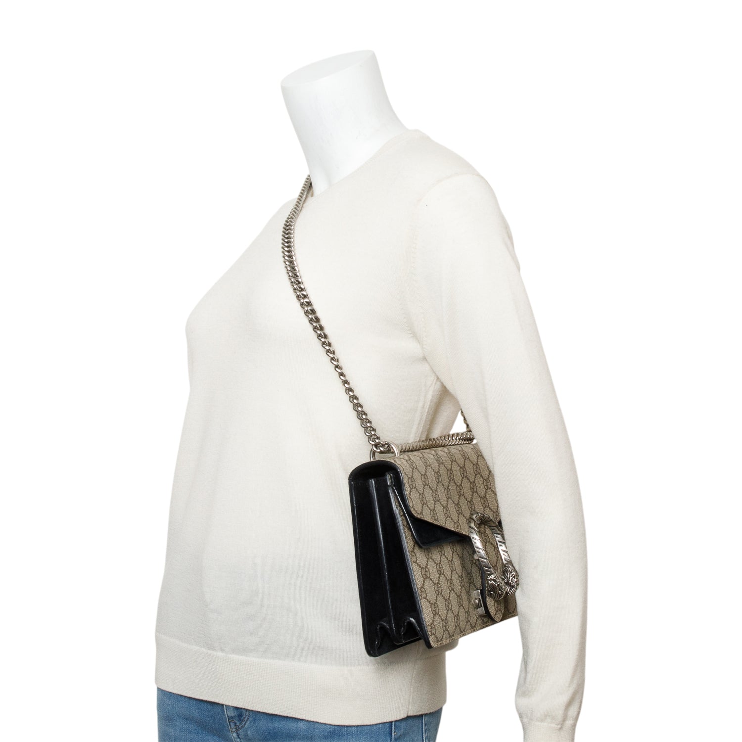 Gucci GG Supreme Black Suede Small Dionysus Shoulder Bag