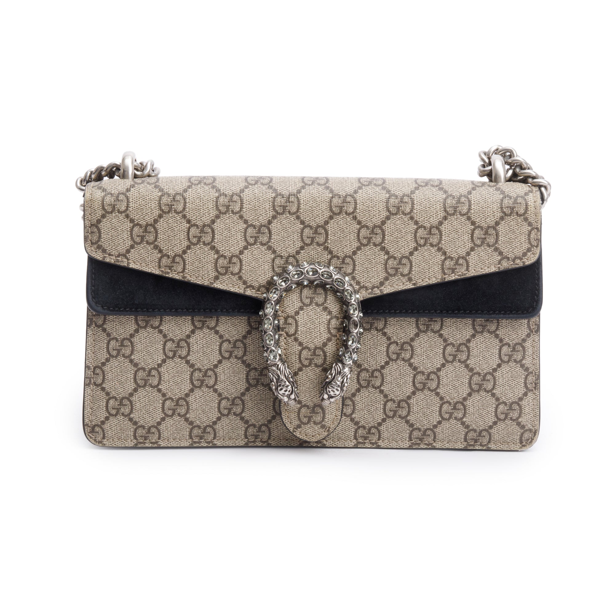 Gucci GG Supreme Black Suede Small Dionysus Shoulder Bag