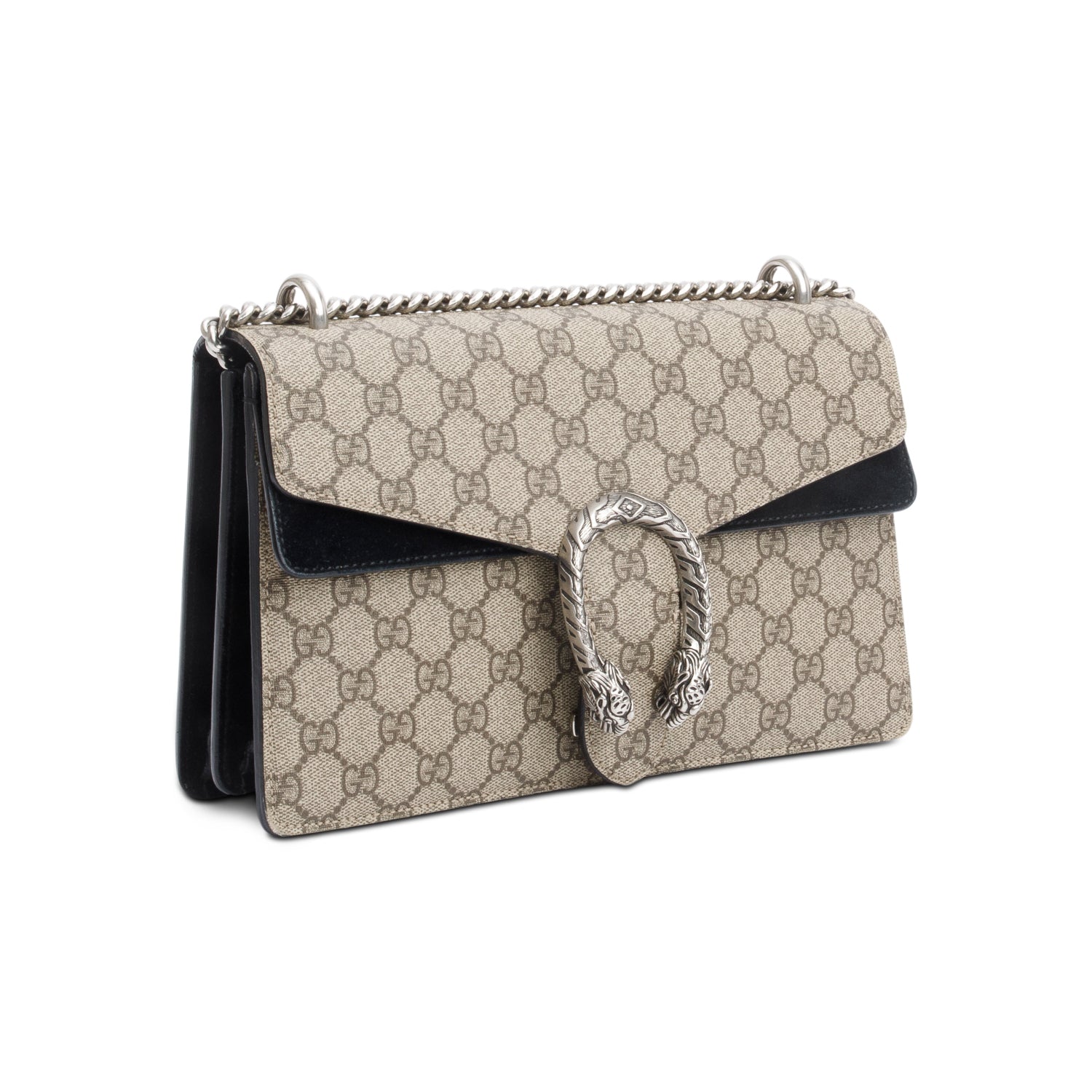 Gucci GG Supreme Black Suede Small Dionysus Shoulder Bag