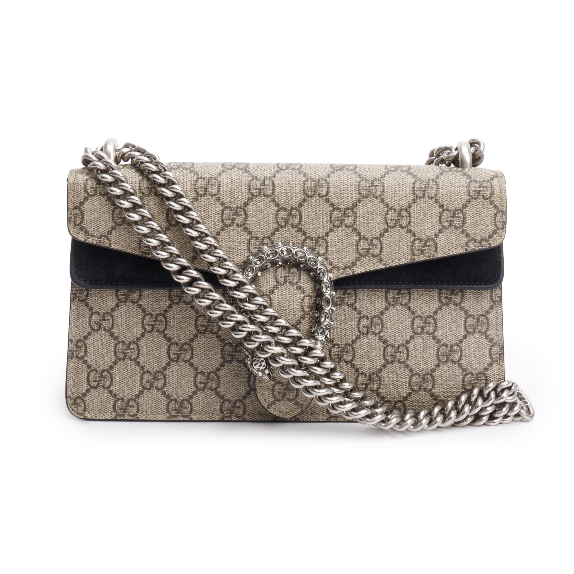 Gucci GG Supreme Black Suede Small Dionysus Shoulder Bag