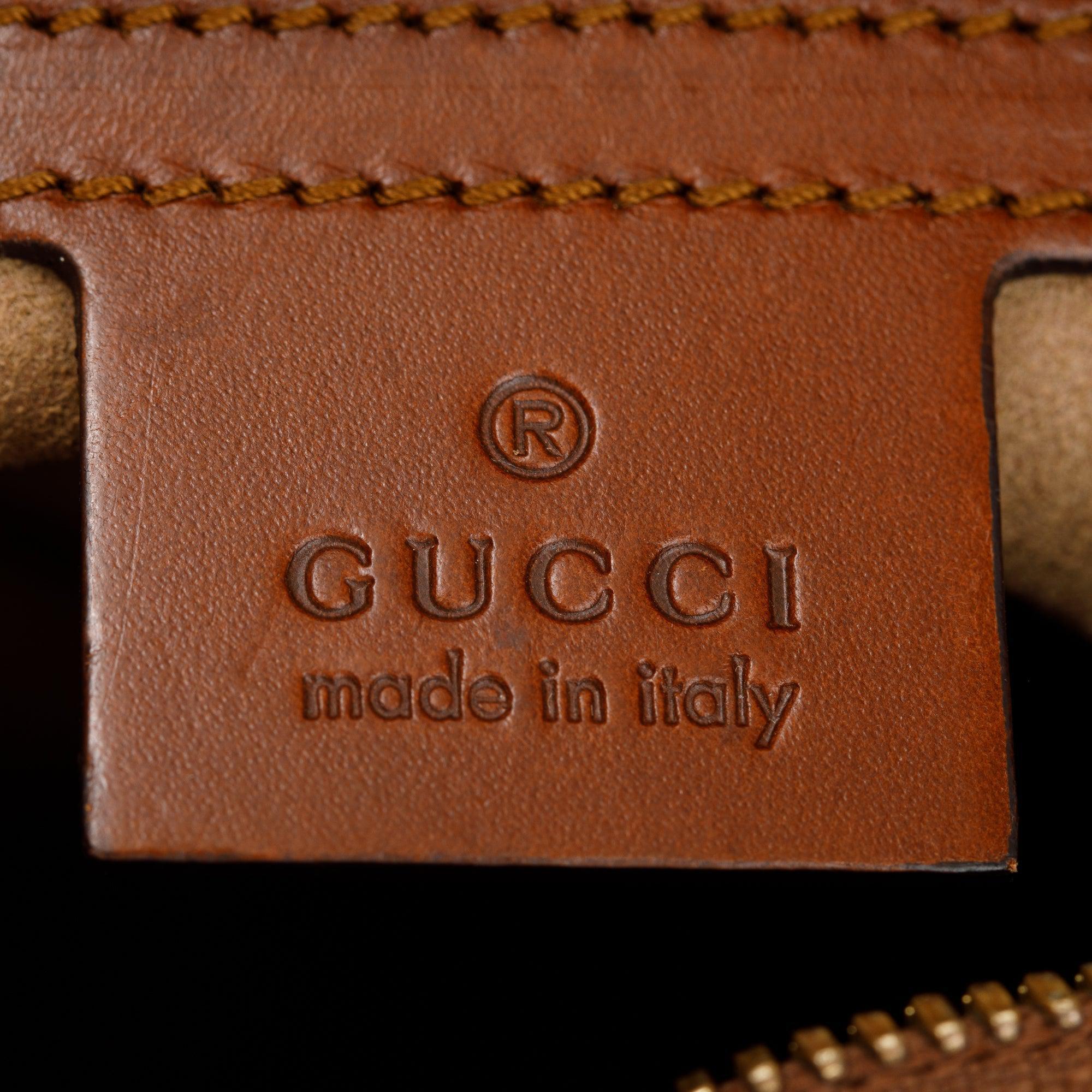 Gucci GG Supreme Brown Leather Small Boston Bag w/ Strap