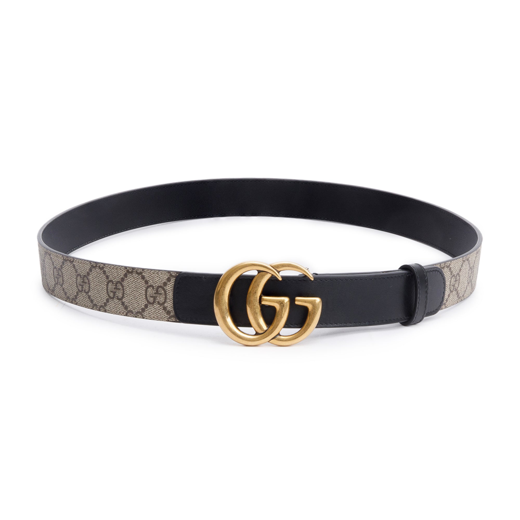 Gucci GG Supreme Canvas Black Calfskin Leather GG Marmont Belt 95 38 w/ Box
