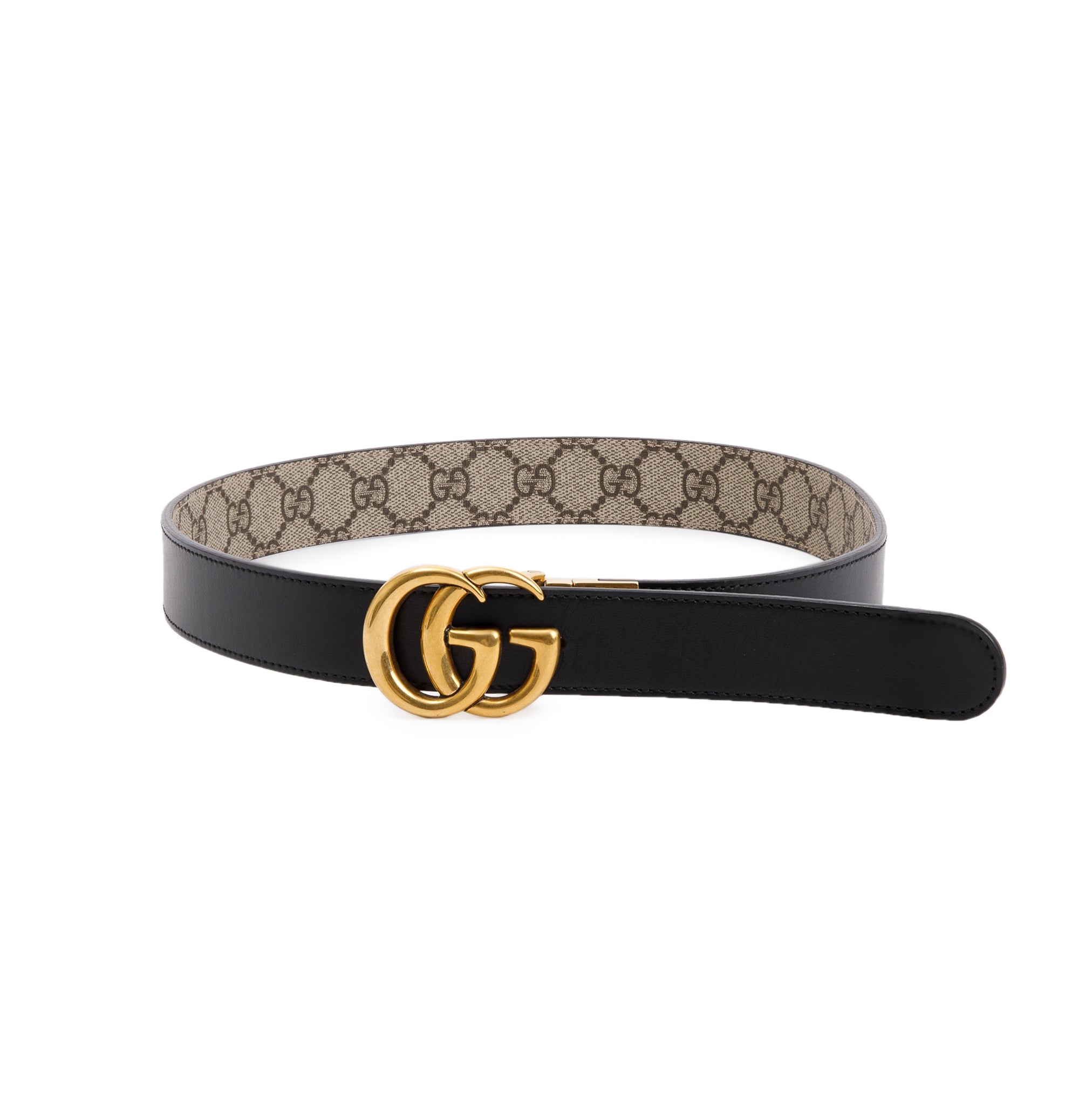 Gucci GG Supreme Canvas Black Calfskin Leather GG Marmont Reversible Belt 75 30