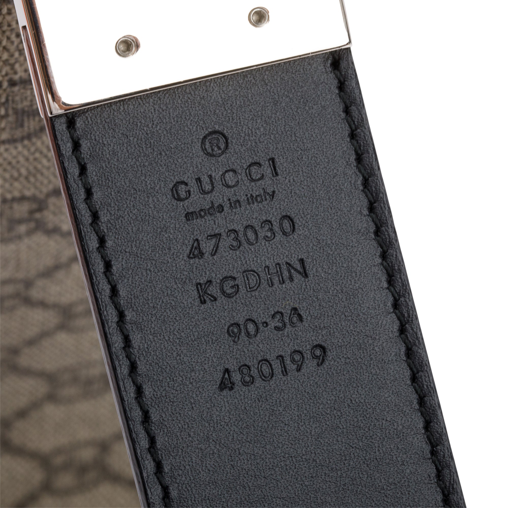 Gucci GG Supreme Canvas Black Calfskin Leather Interlocking Gt Reversible Belt 90 36