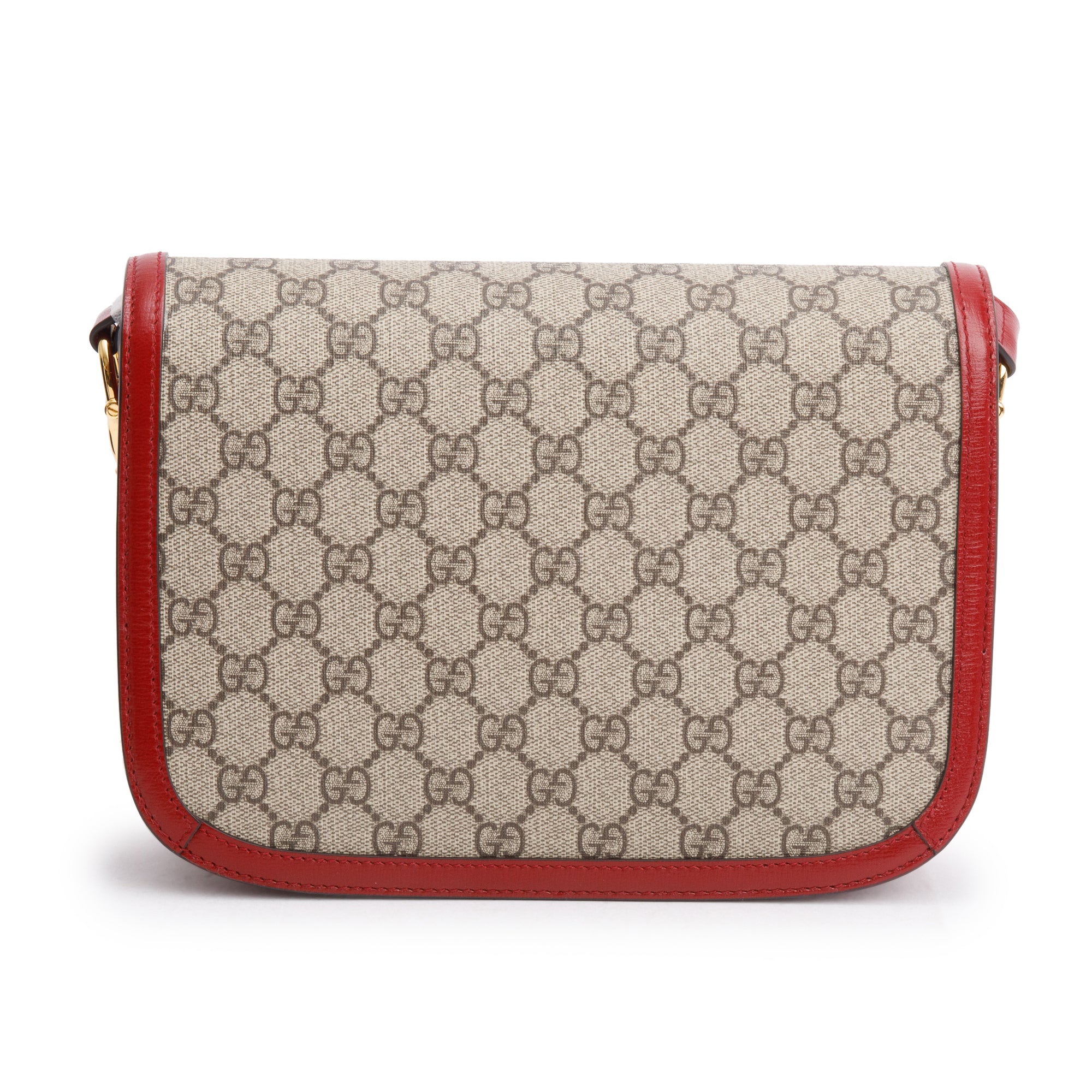 Gucci GG Supreme Canvas Red Leather Trim Horsebit 1955 Small Shoulder Bag
