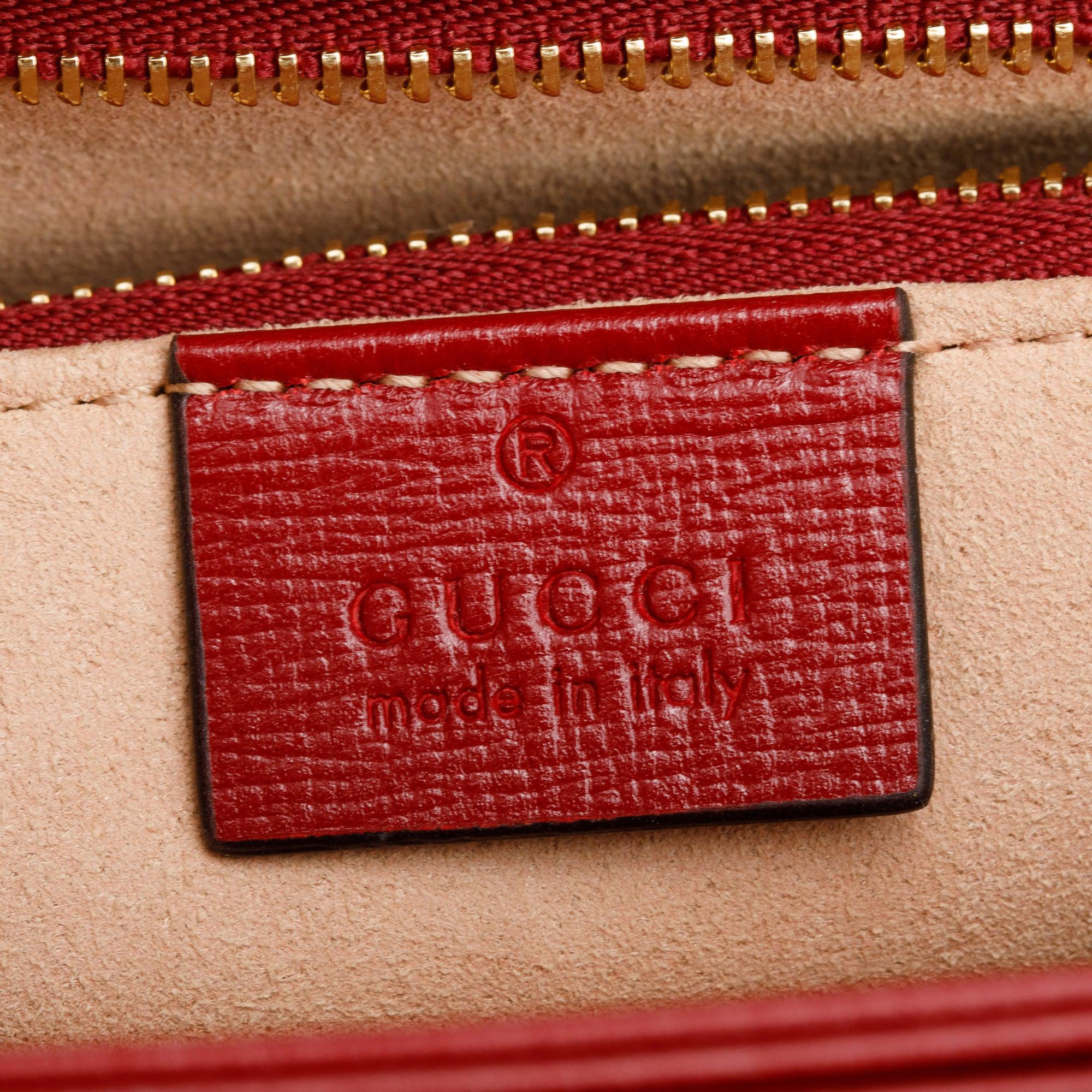 Gucci GG Supreme Canvas Red Leather Trim Horsebit 1955 Small Shoulder Bag