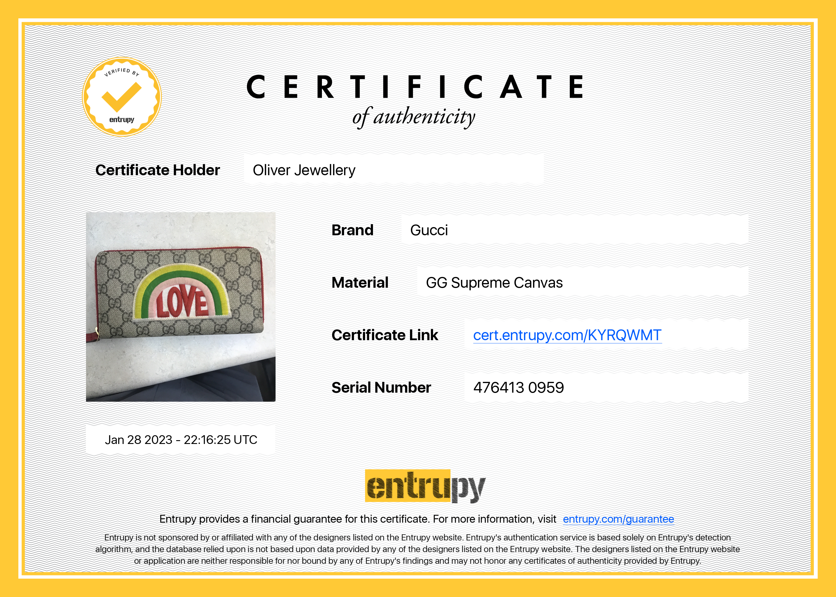 Gucci GG Supreme Embroidered Rainbow Love Zip Around Wallet