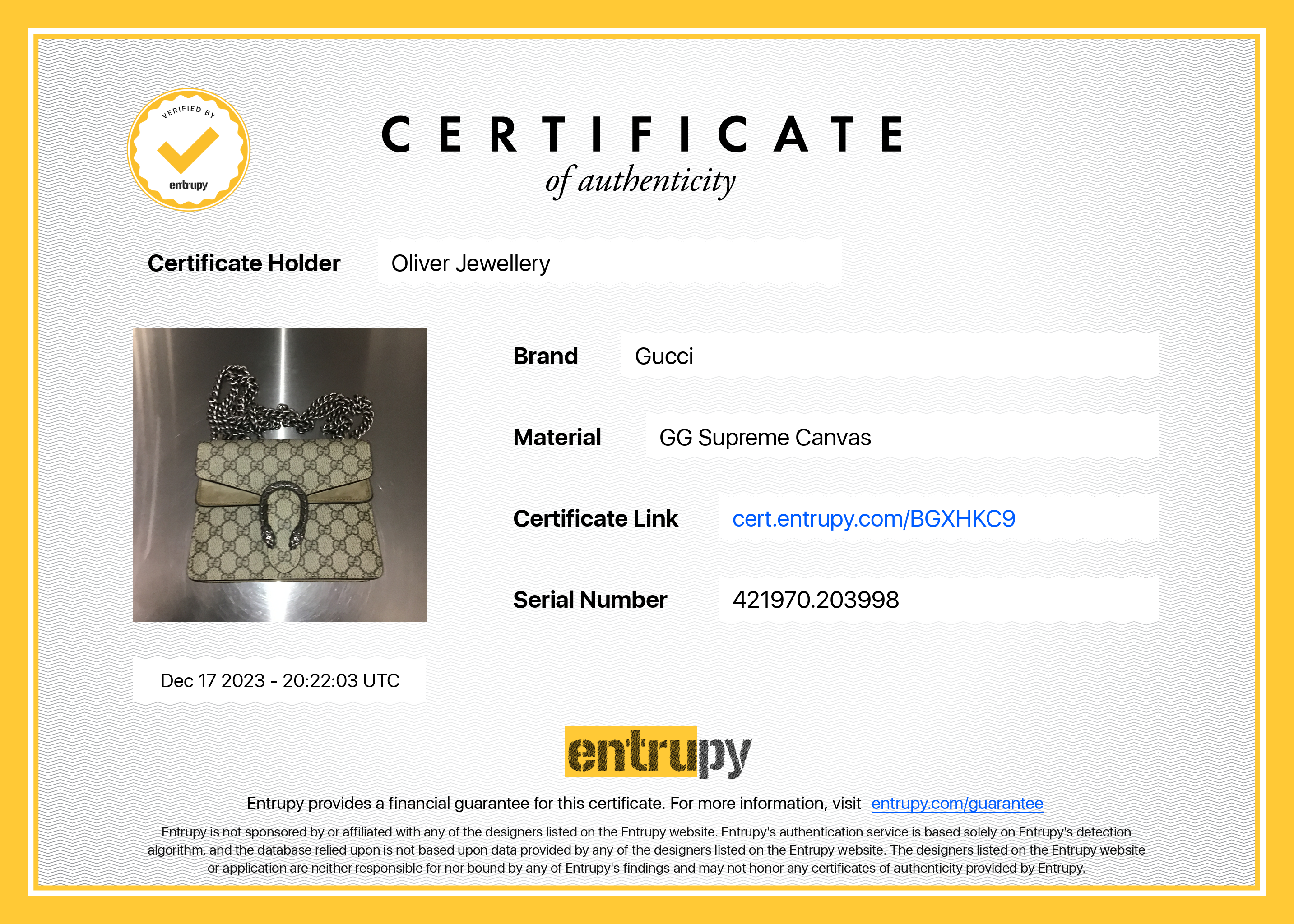 Gucci GG Supreme Mini Dionysus Shoulder Bag w/ Box