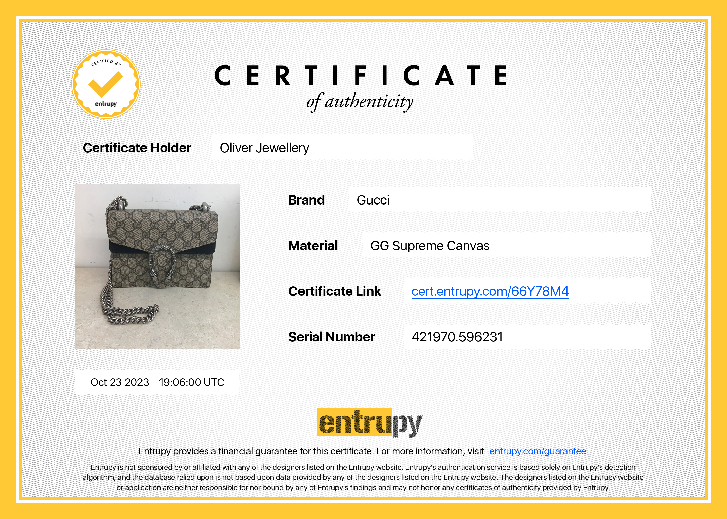 Gucci GG Supreme Mini Dionysus Shoulder Bag w/ Box
