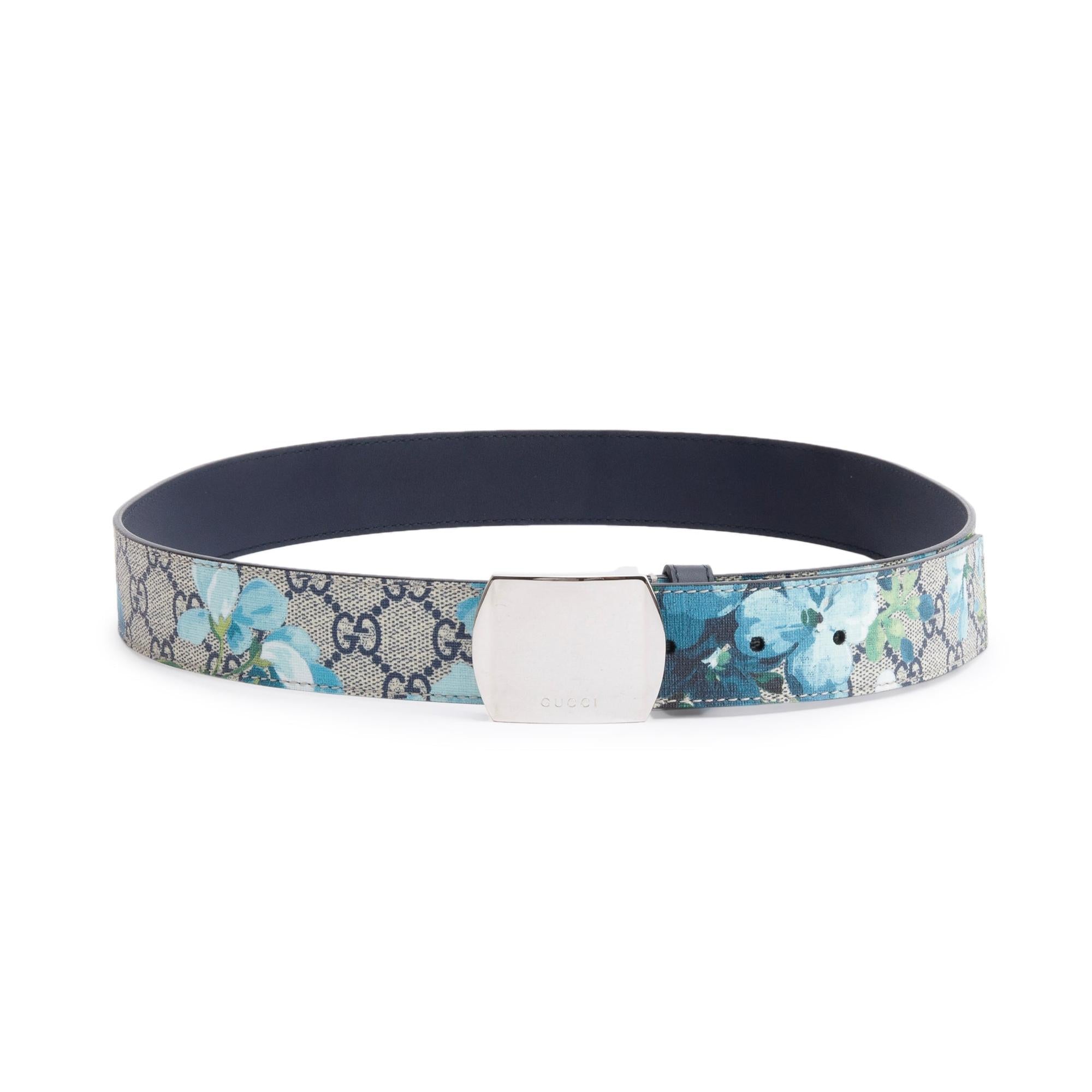 Gucci GG Supreme Monogram Blooms Plaque Belt, 90 36