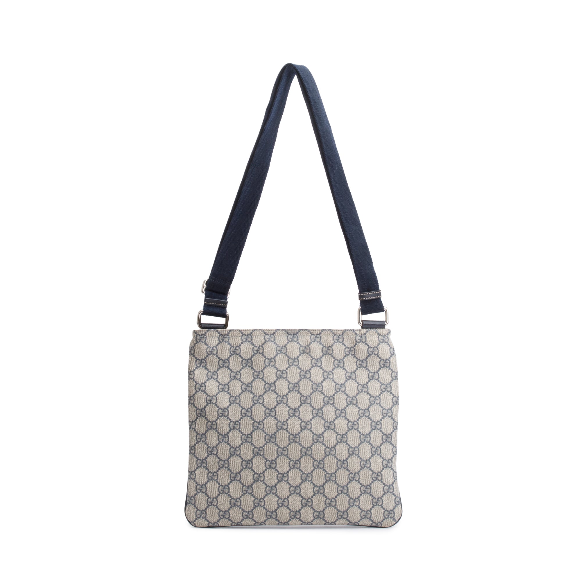 Gucci GG Supreme Navy Trim Front Zip Flat Messenger Bag