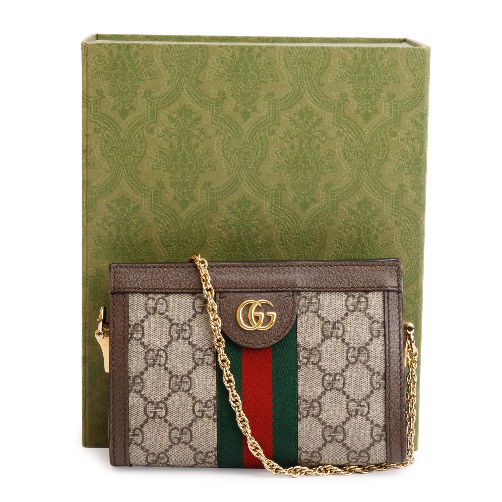 Gucci GG Supreme Ophidia Web Mini Chain Shoulder Bag w/ Box & Receipt