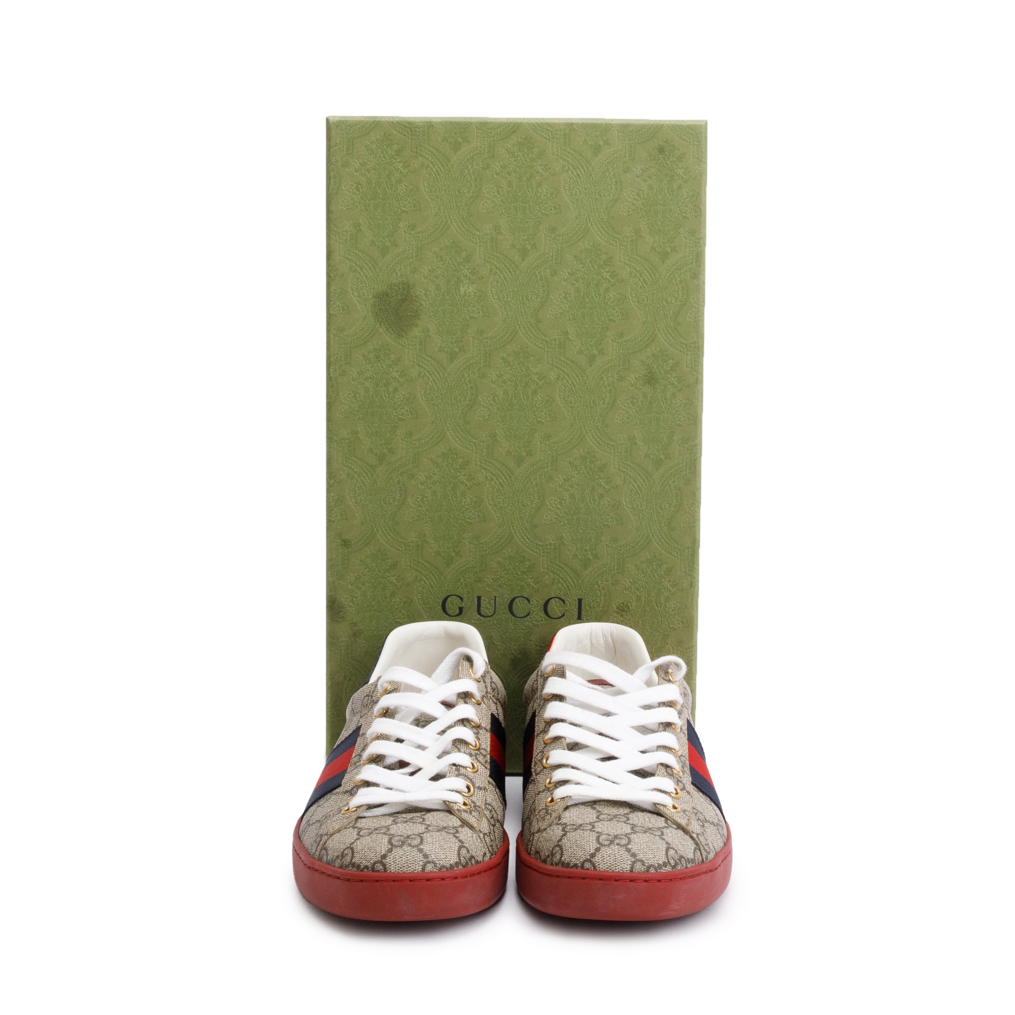 Gucci GG Supreme Red Python Trim Web Ace Sneakers, Size 8.5 w/ Box