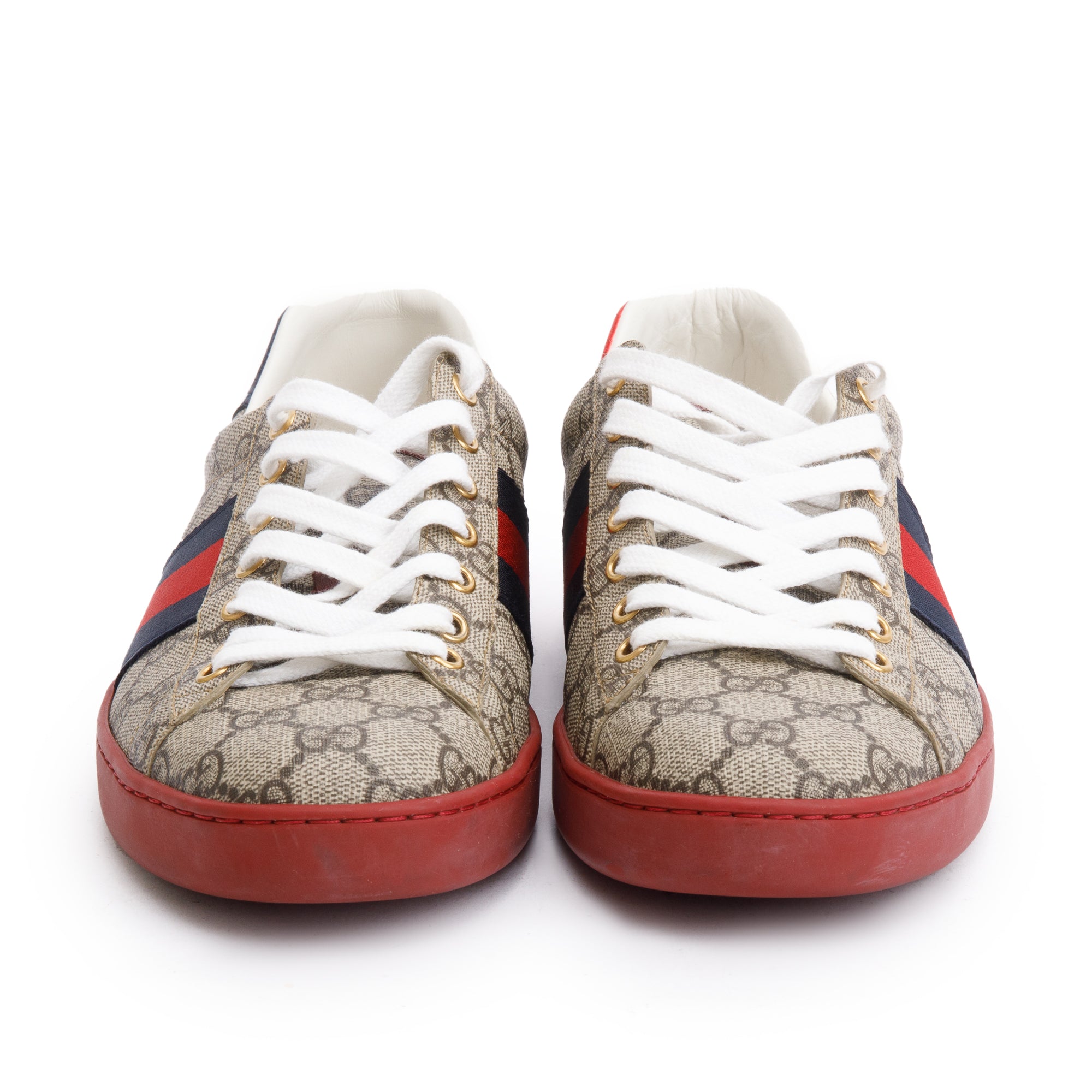 Gucci GG Supreme Red Python Trim Web Ace Sneakers, Size 8.5 w/ Box