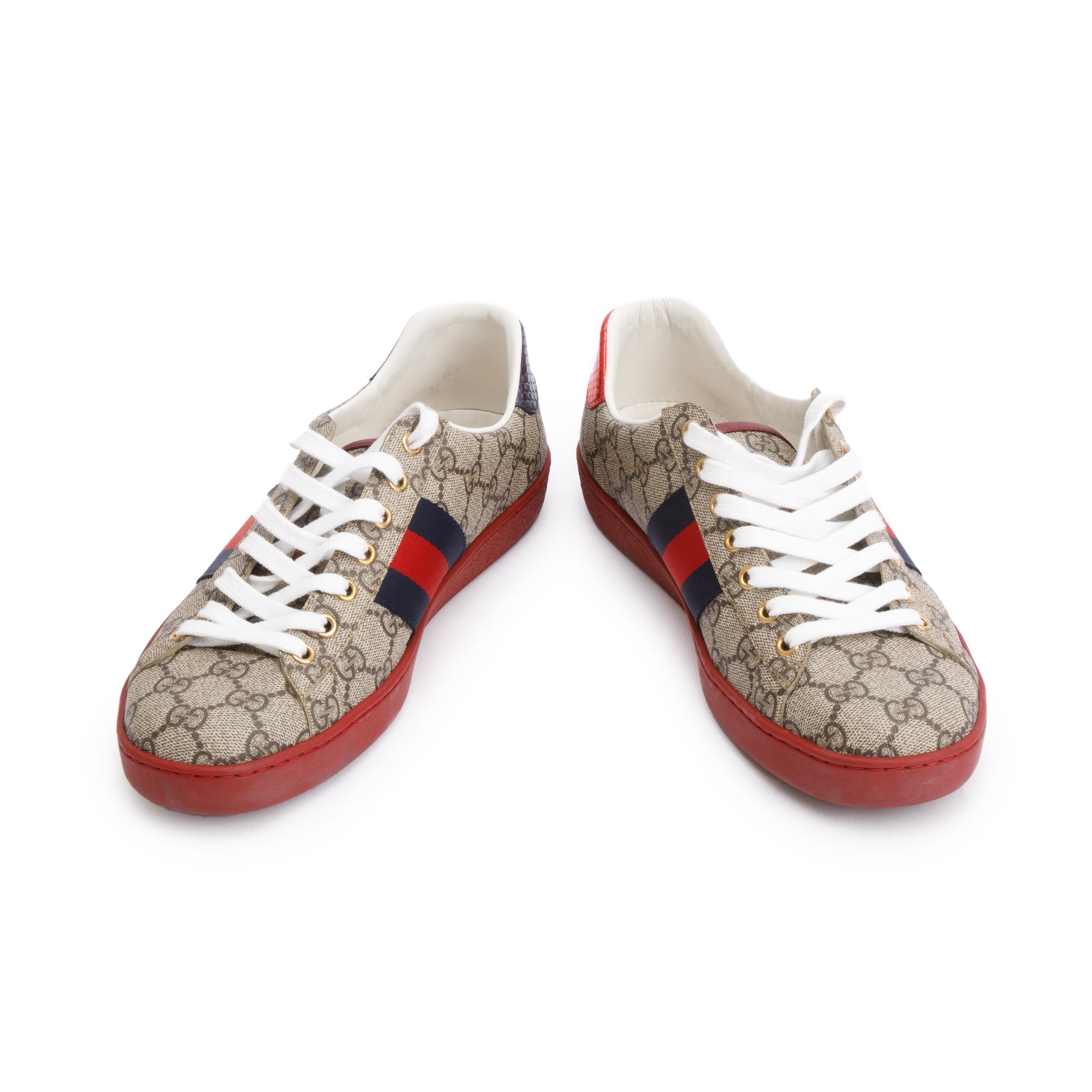 Gucci GG Supreme Red Python Trim Web Ace Sneakers, Size 8.5 w/ Box