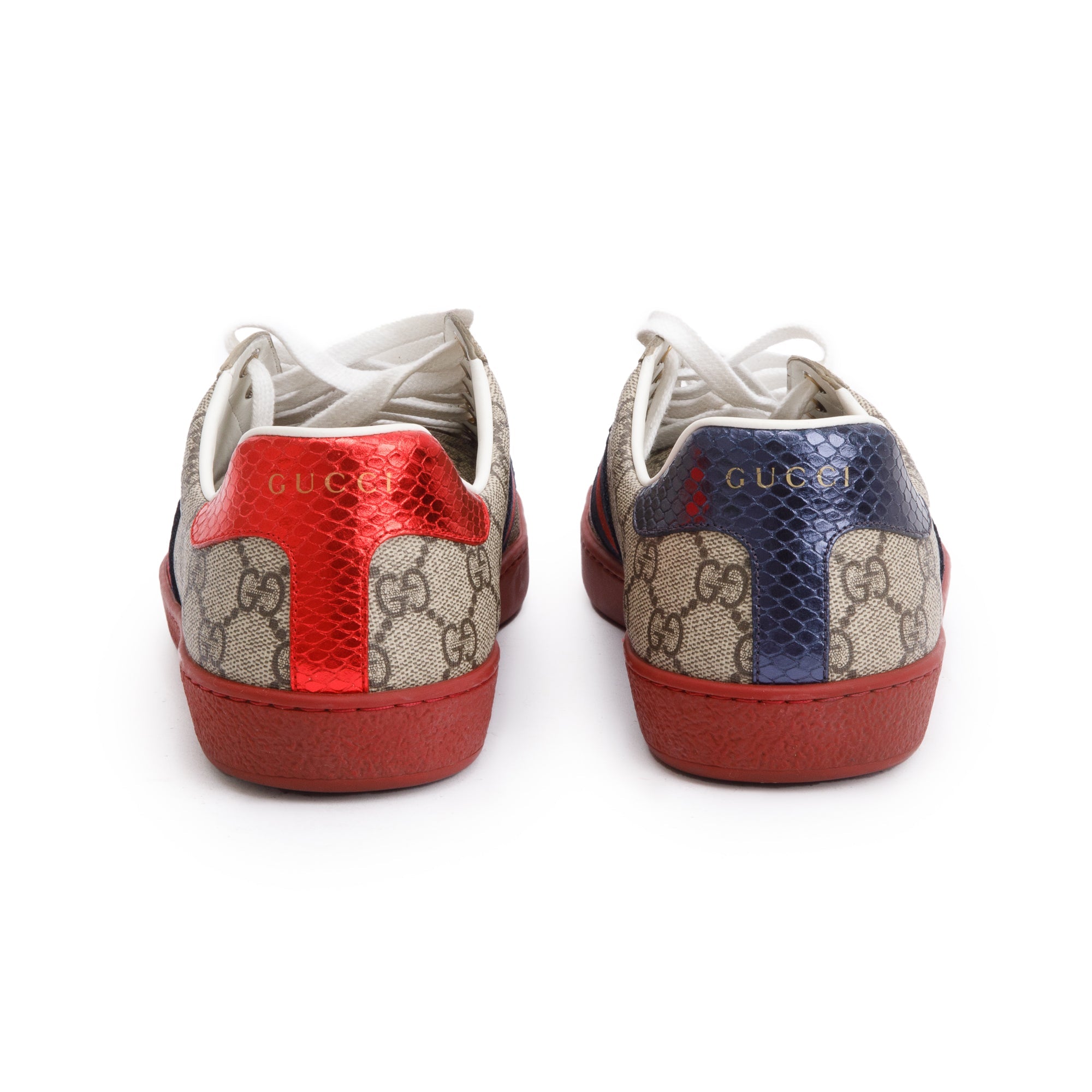 Gucci GG Supreme Red Python Trim Web Ace Sneakers, Size 8.5 w/ Box