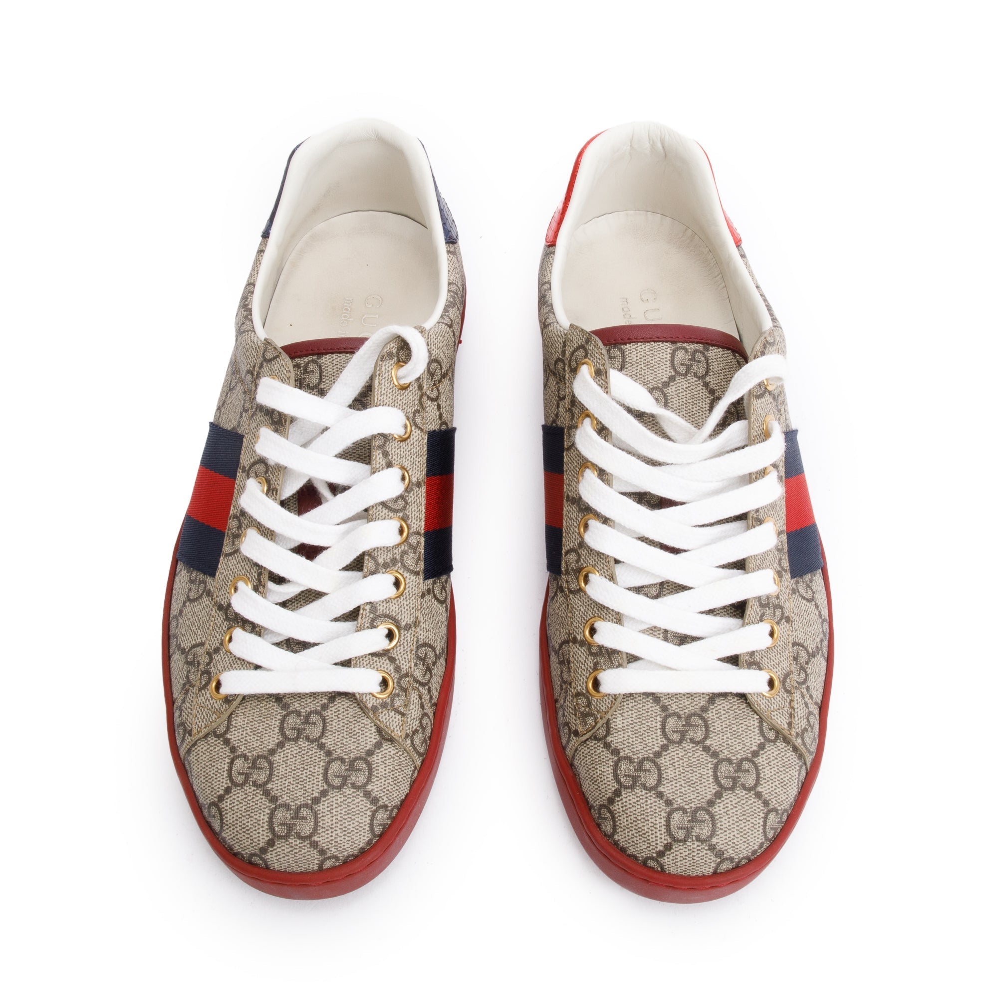 Gucci GG Supreme Red Python Trim Web Ace Sneakers, Size 8.5 w/ Box