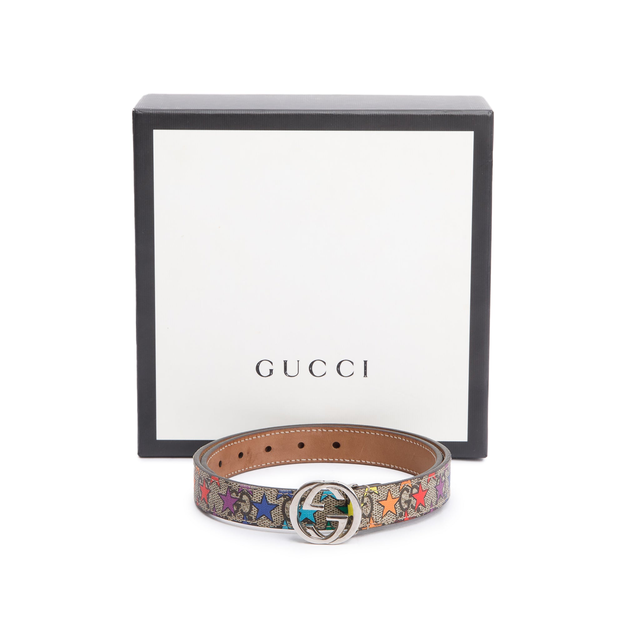 Gucci GG Supreme Star Print Interlocking G Buckle Children's Belt w/ Box