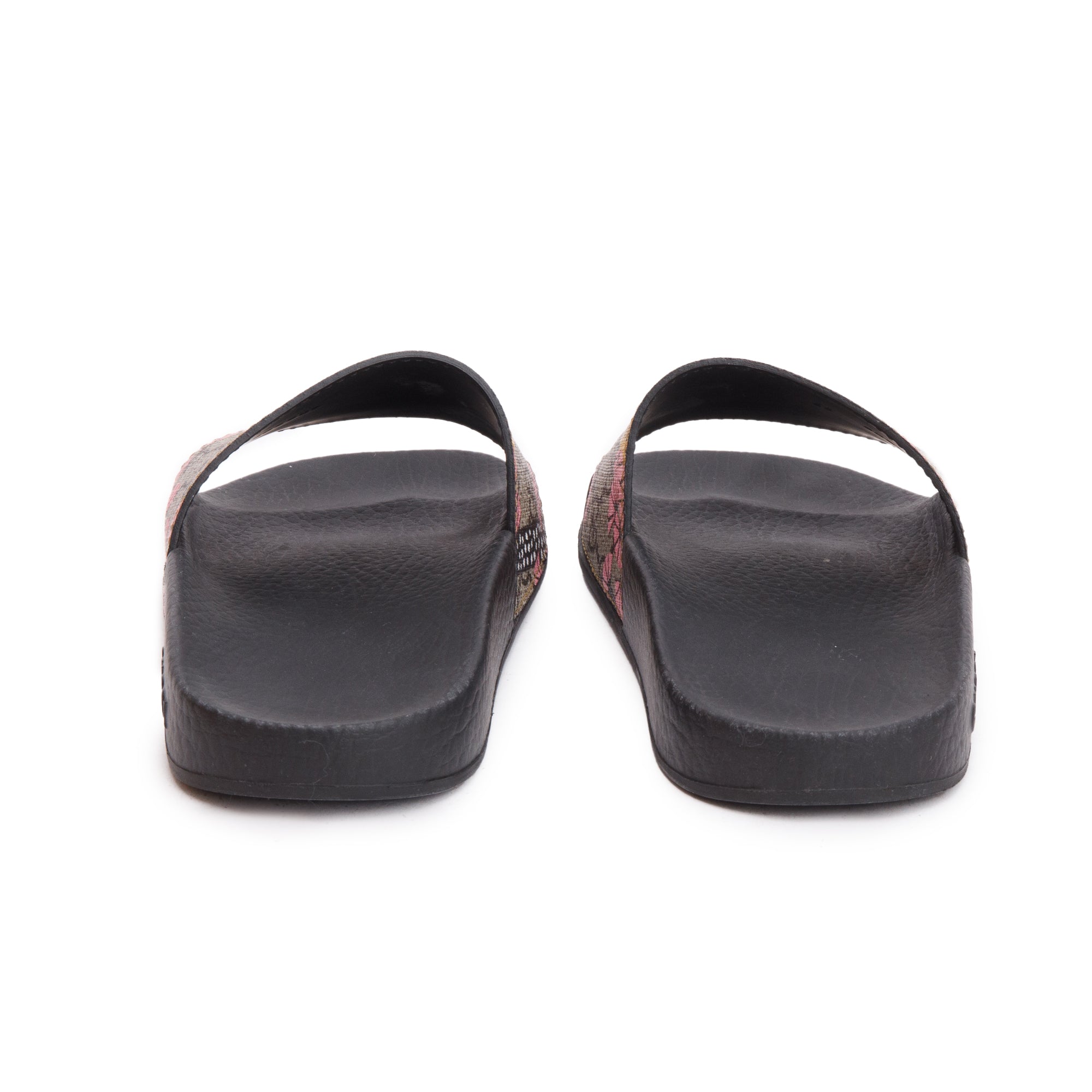Gucci GG Supreme Tiger Canvas Black Rubber Slide Sandals, Size 35