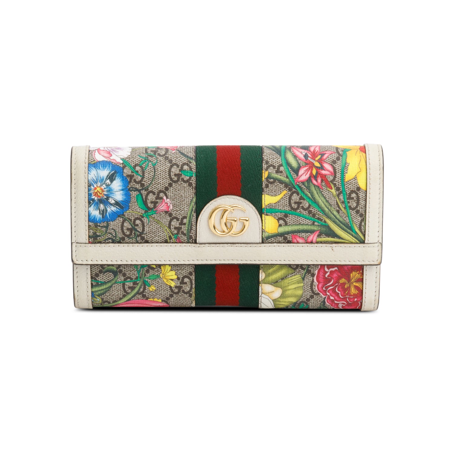 Gucci GG Supreme Web Blooms Ophidia Continental Flap Wallet w/ Box