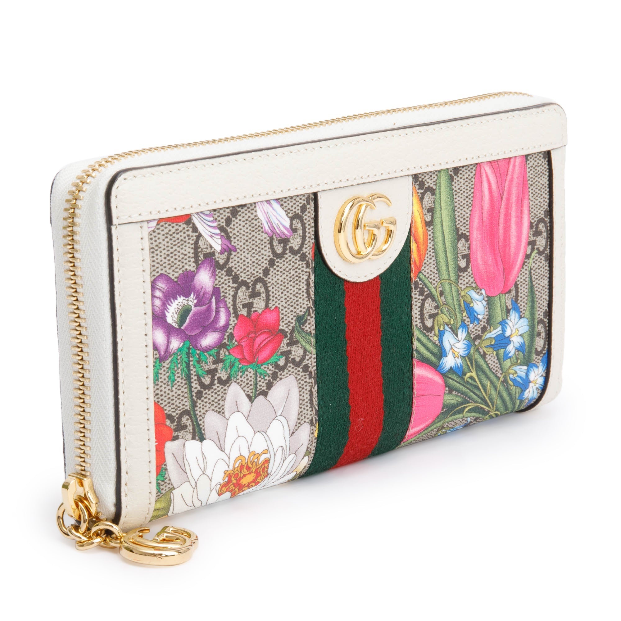 Gucci GG Supreme Web Blooms Ophidia GG Zip Around wallet w/ Box