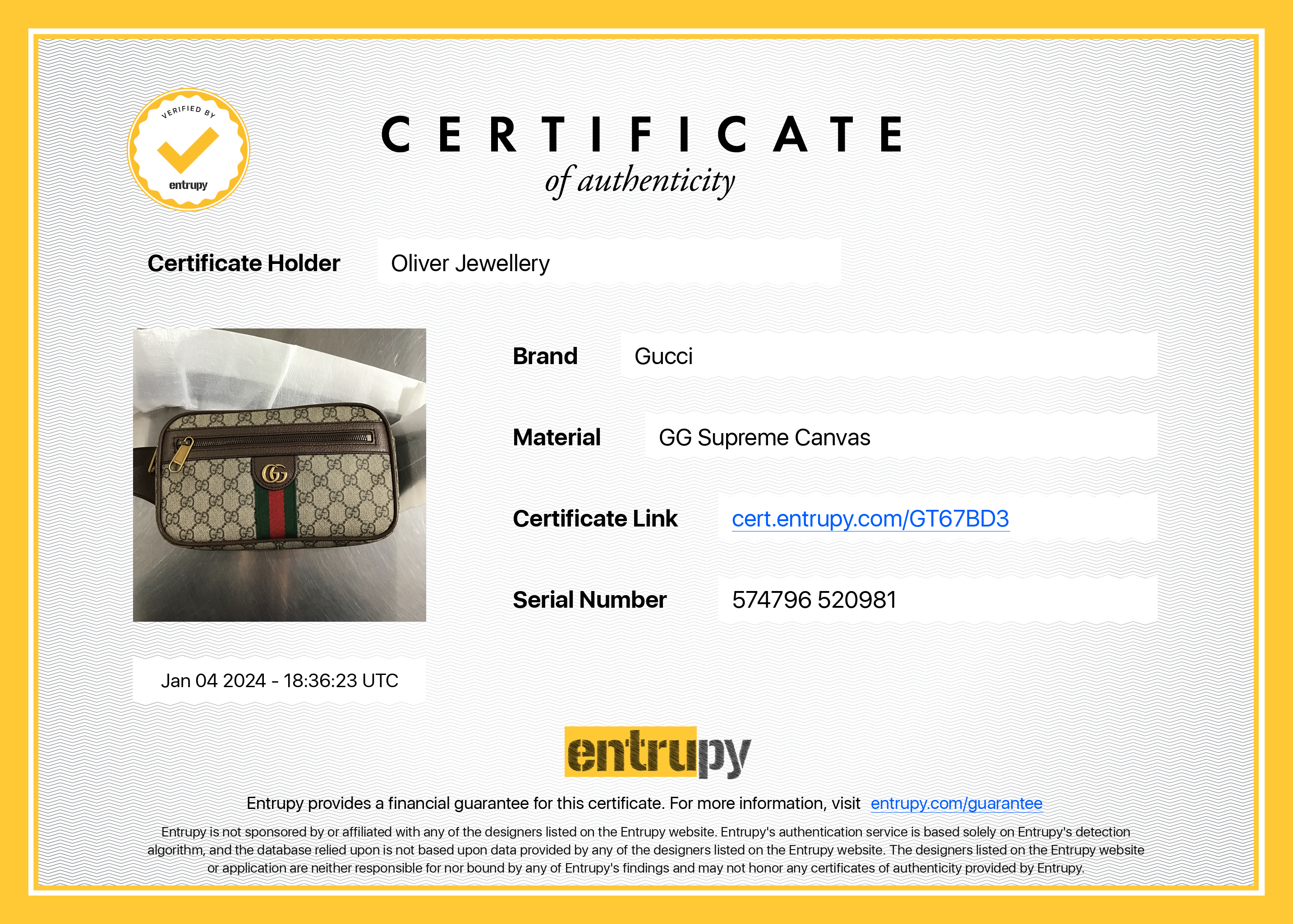 Gucci GG Supreme Web Medium Ophidia GG Belt Bag w/ Box