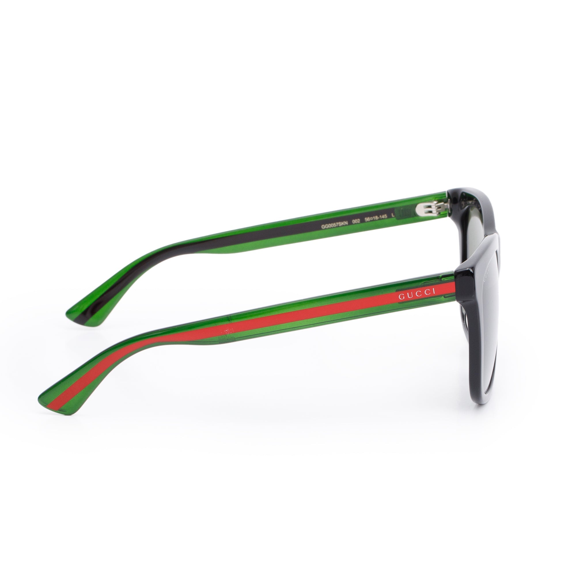Gucci GG0057SKN Black Green, Red Web Acetate Square Sunglasses w/ Case