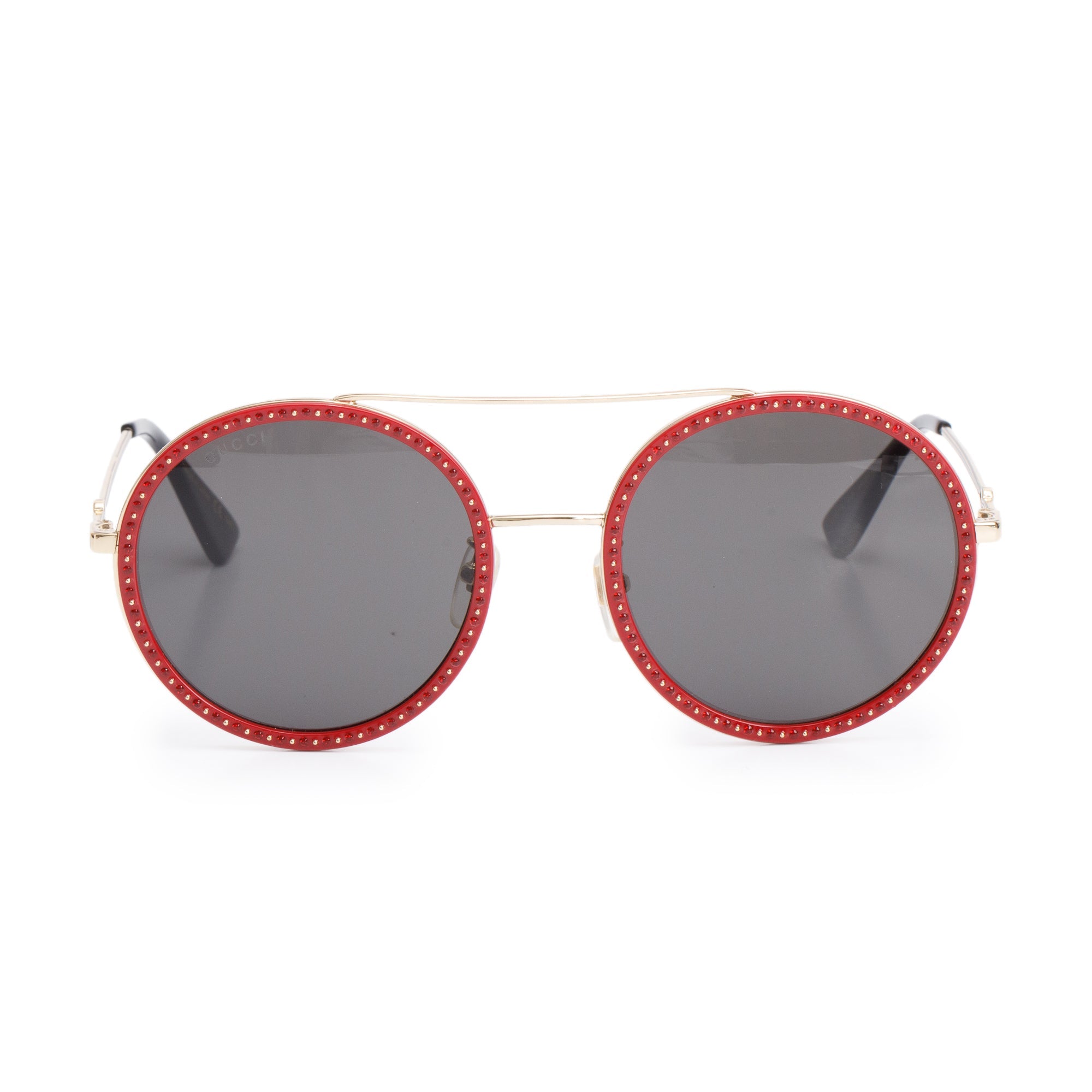 Gucci GG0061S Red Metal Round Frame Glitter Sunglasses w/ Case
